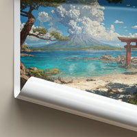Sakurajima Poster - Japan Travel Art - Volcano Torii Beach Wall Decor