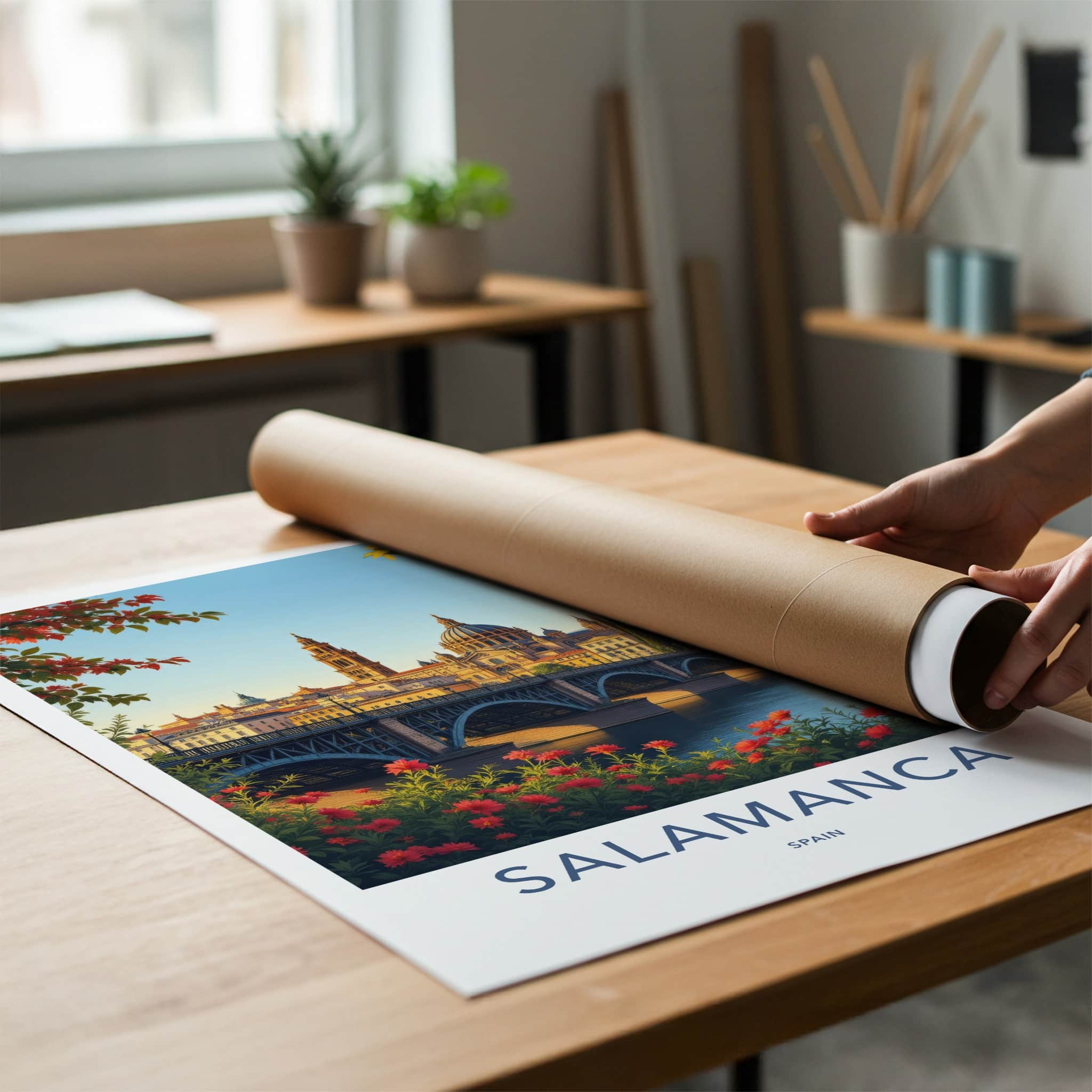 Salamanca Poster - Spain Travel Art - Arched Bridge Cityscape Home Decor