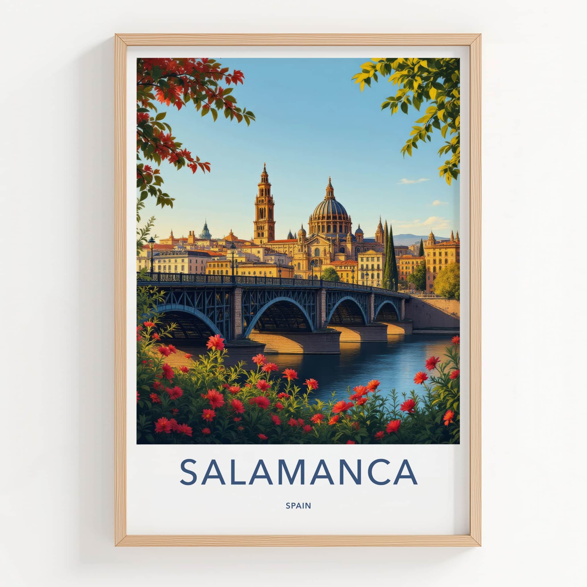Salamanca Poster - Spain Travel Art - Arched Bridge Cityscape Home Decor