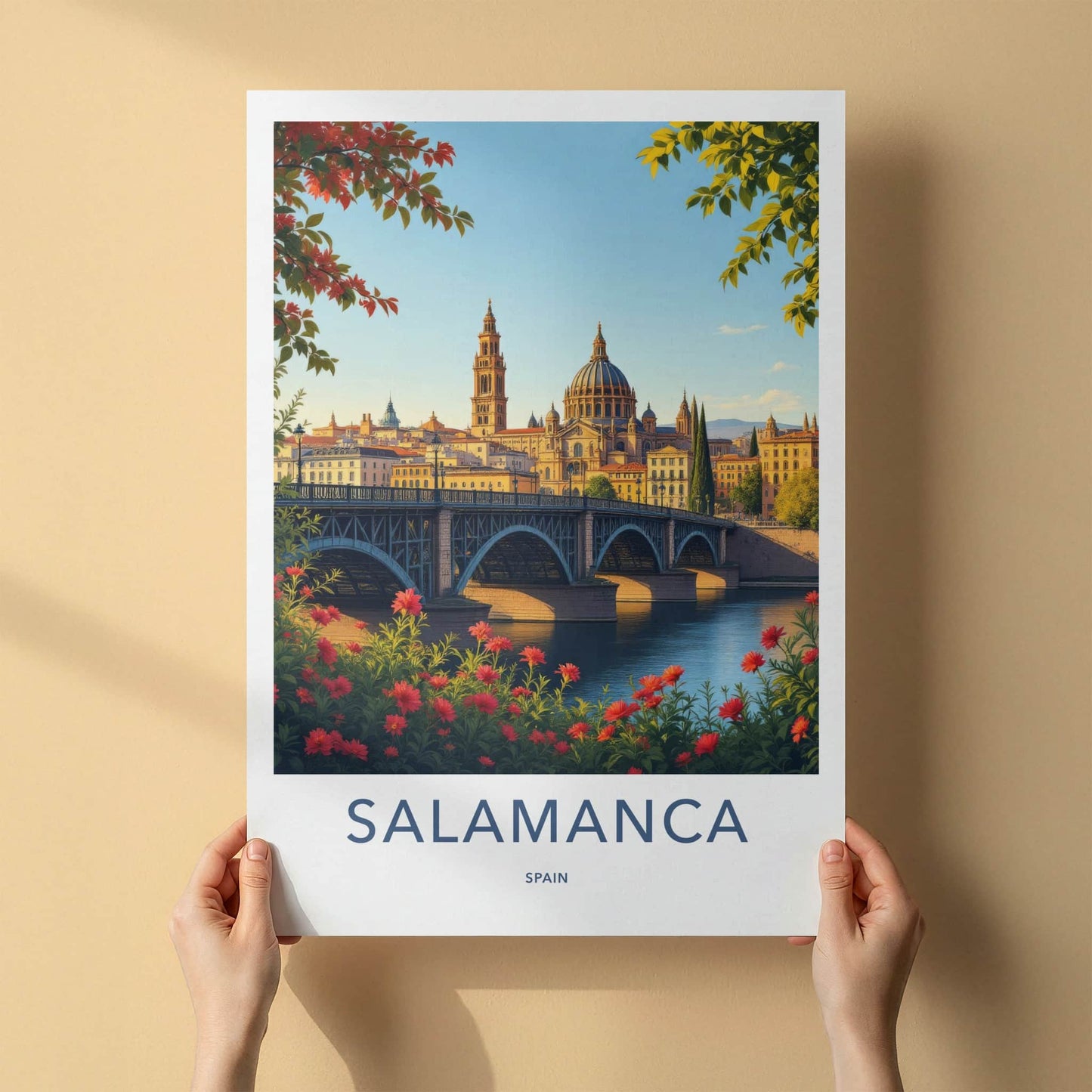 Salamanca Poster - Spain Travel Art - Arched Bridge Cityscape Home Decor