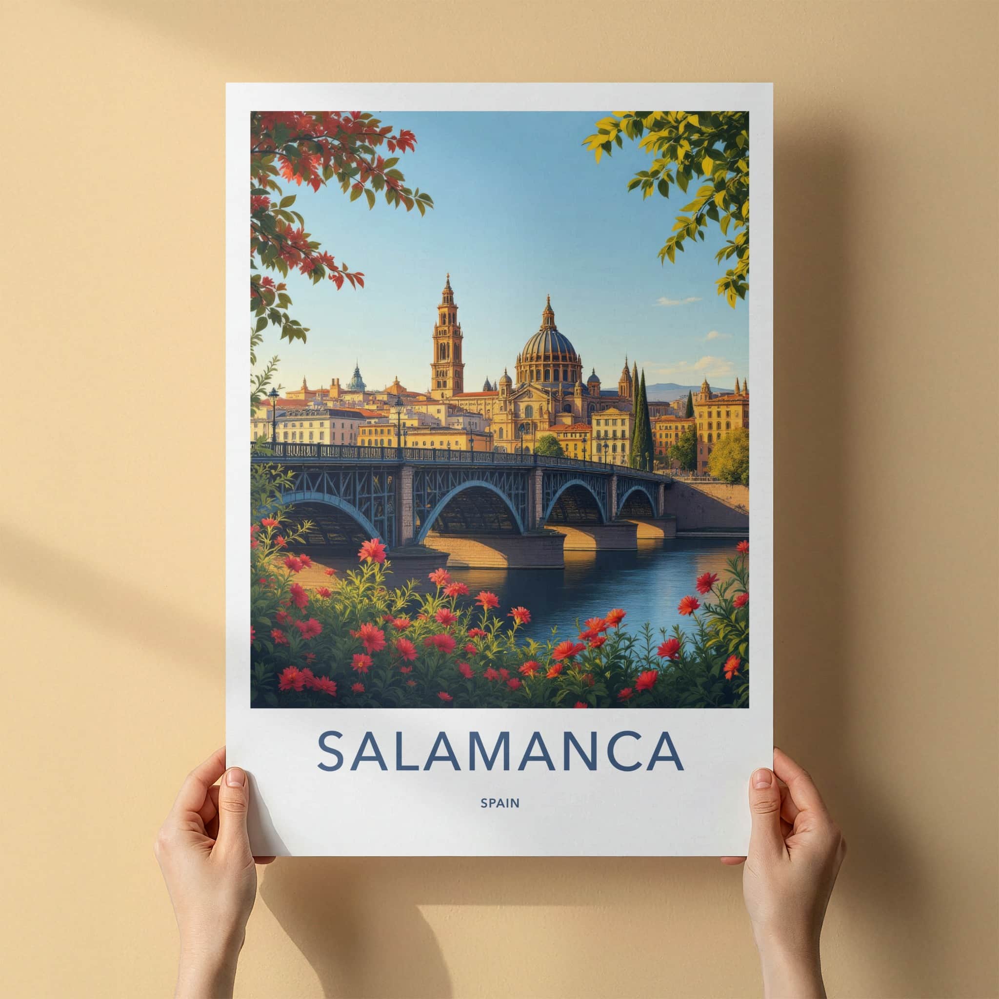 Salamanca Poster - Spain Travel Art - Arched Bridge Cityscape Home Decor