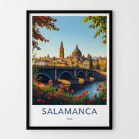 Salamanca Poster - Spain Travel Art - Arched Bridge Cityscape Home Decor