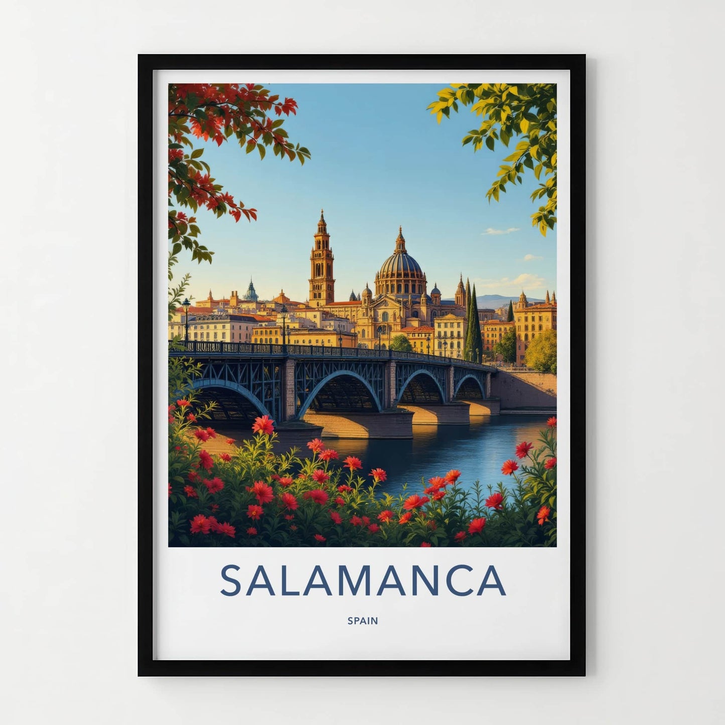 Salamanca Poster - Spain Travel Art - Arched Bridge Cityscape Home Decor