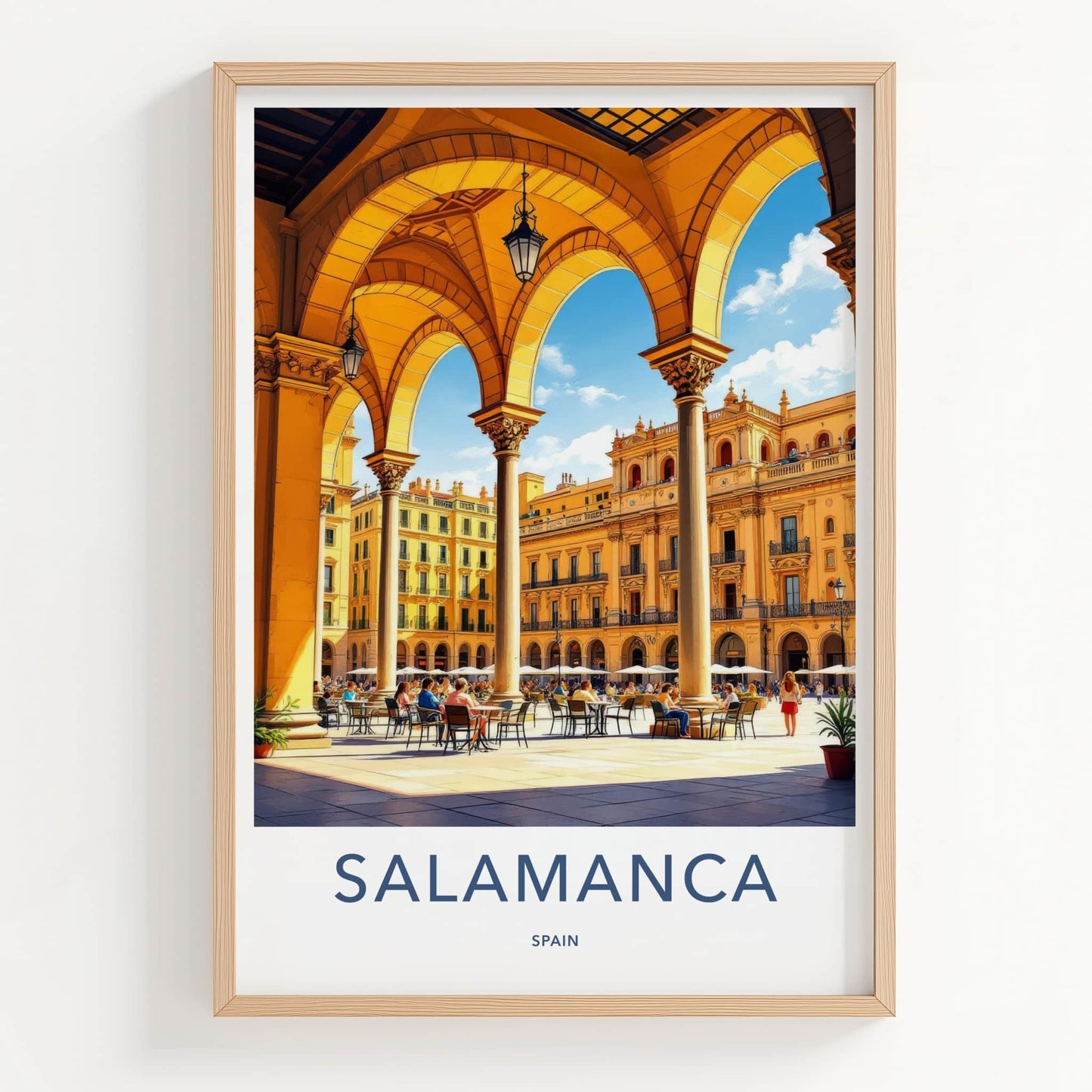 Salamanca Poster - Spain Travel Art - Arched Plaza Cafe Home Decor