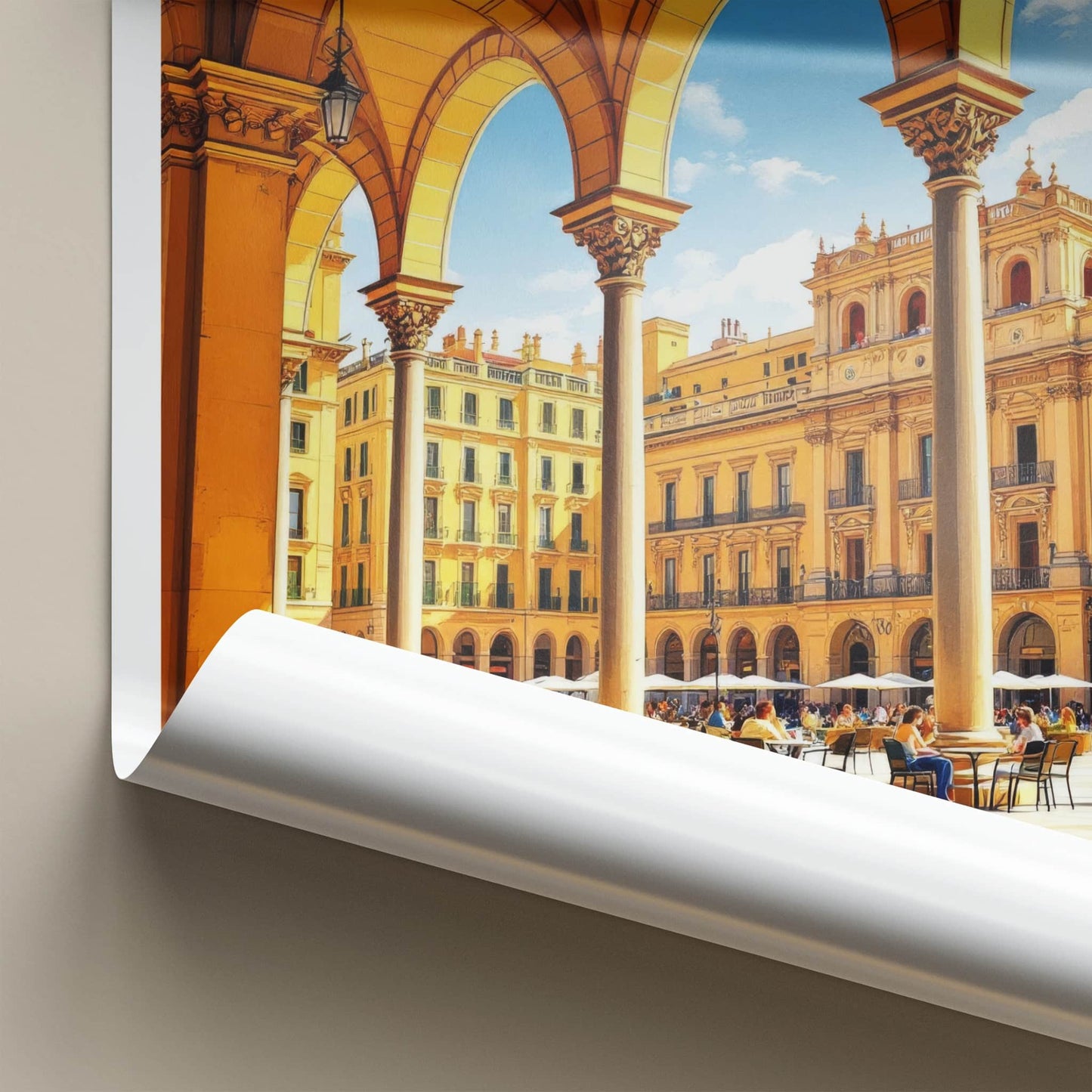 Salamanca Poster - Spain Travel Art - Arched Plaza Cafe Home Decor