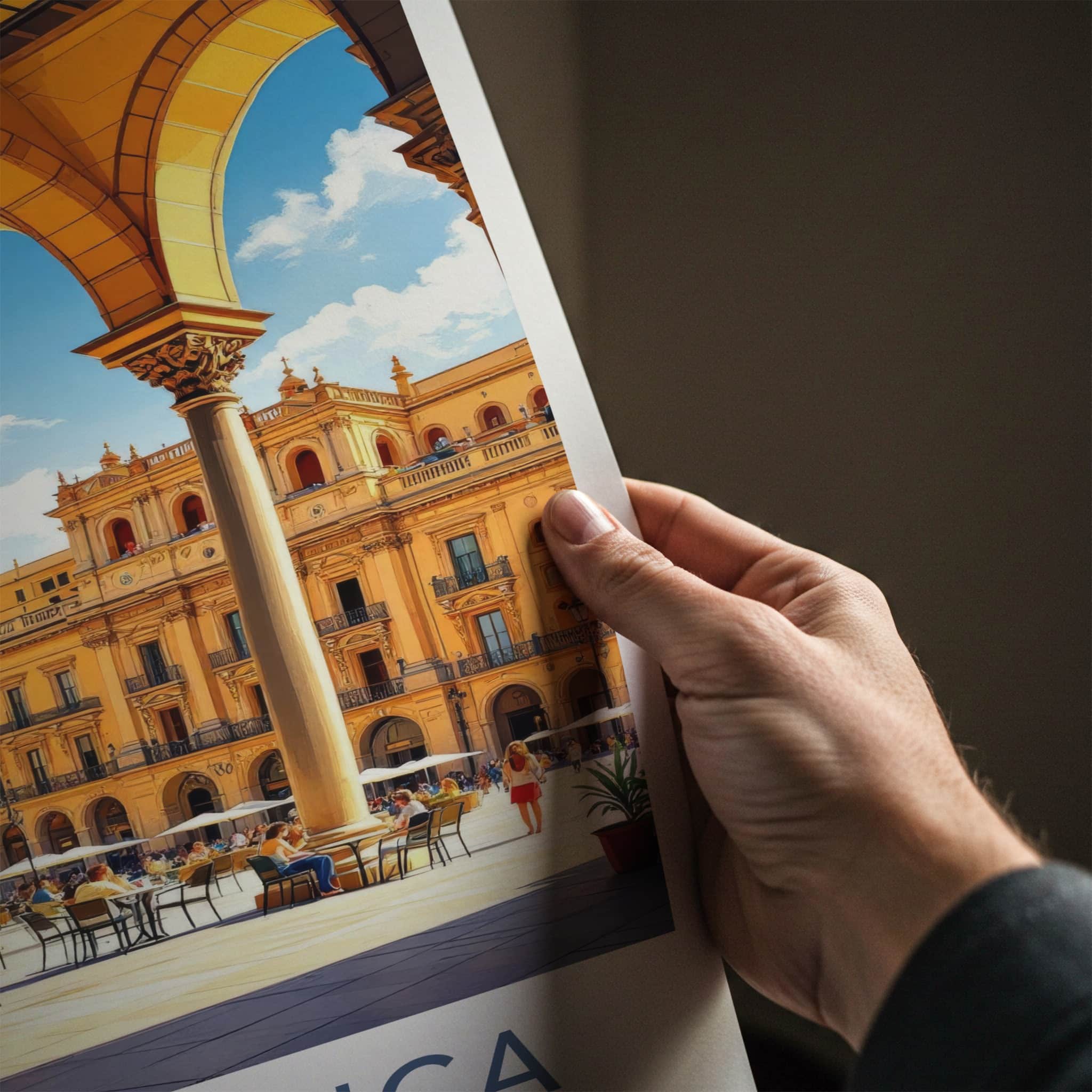Salamanca Poster - Spain Travel Art - Arched Plaza Cafe Home Decor