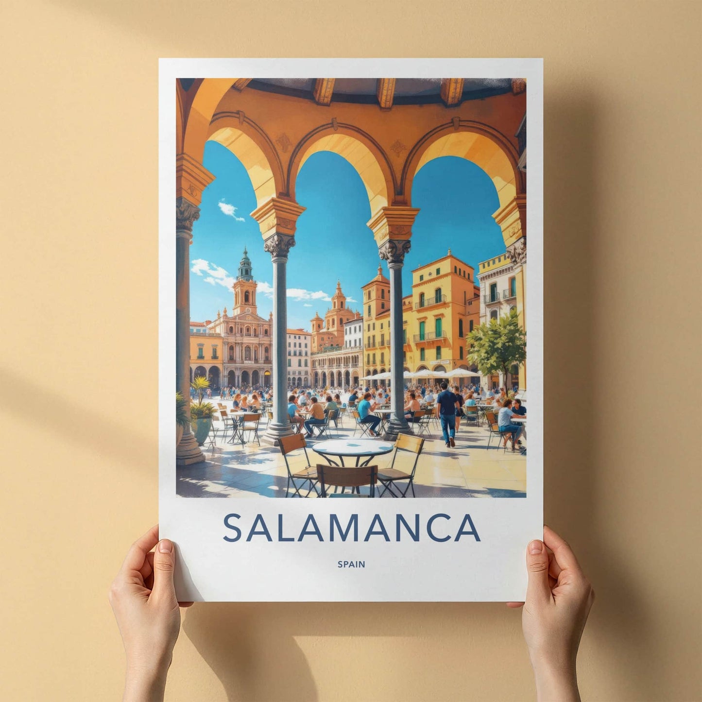Salamanca Poster - Spain Travel Art - Bustling Plaza Scene Home Decor