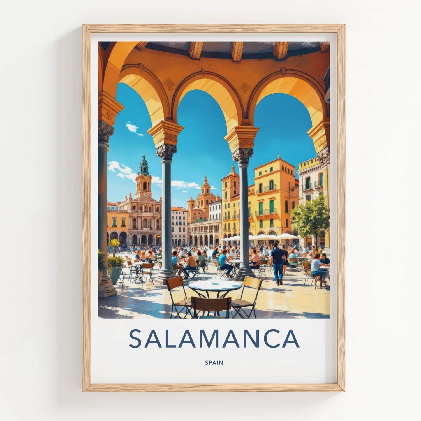 Salamanca Poster - Spain Travel Art - Bustling Plaza Scene Home Decor