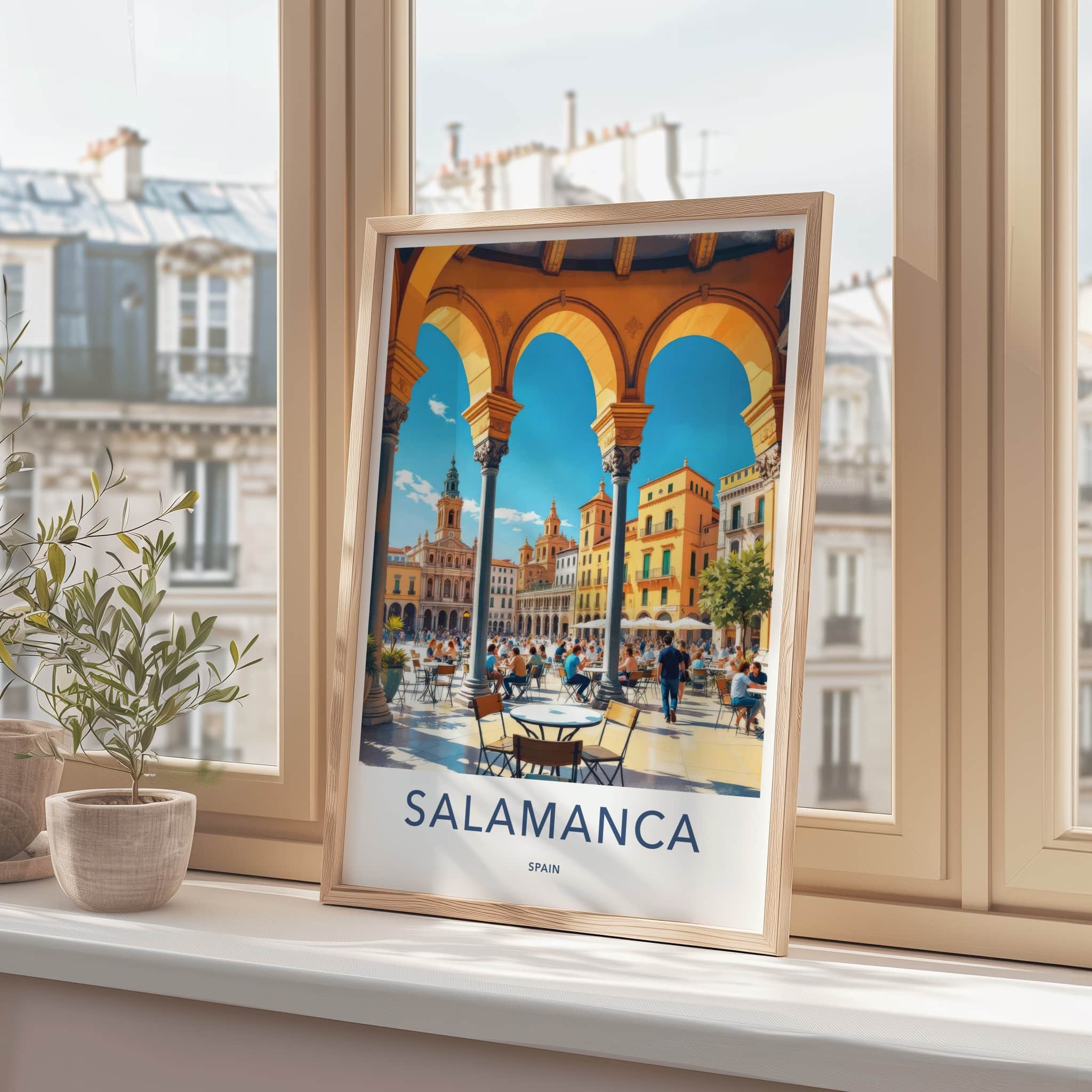 Salamanca Poster - Spain Travel Art - Bustling Plaza Scene Home Decor