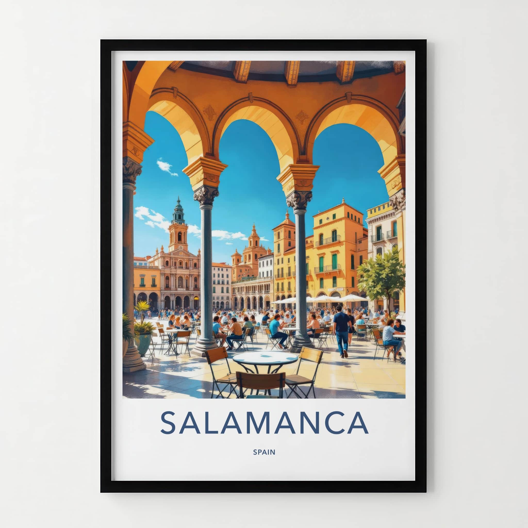 Salamanca Poster - Spain Travel Art - Bustling Plaza Scene Home Decor