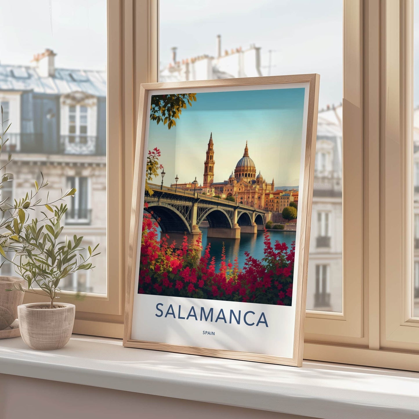 Salamanca Poster - Spain Travel Art - Historic Bridge Cathedral Home Decor