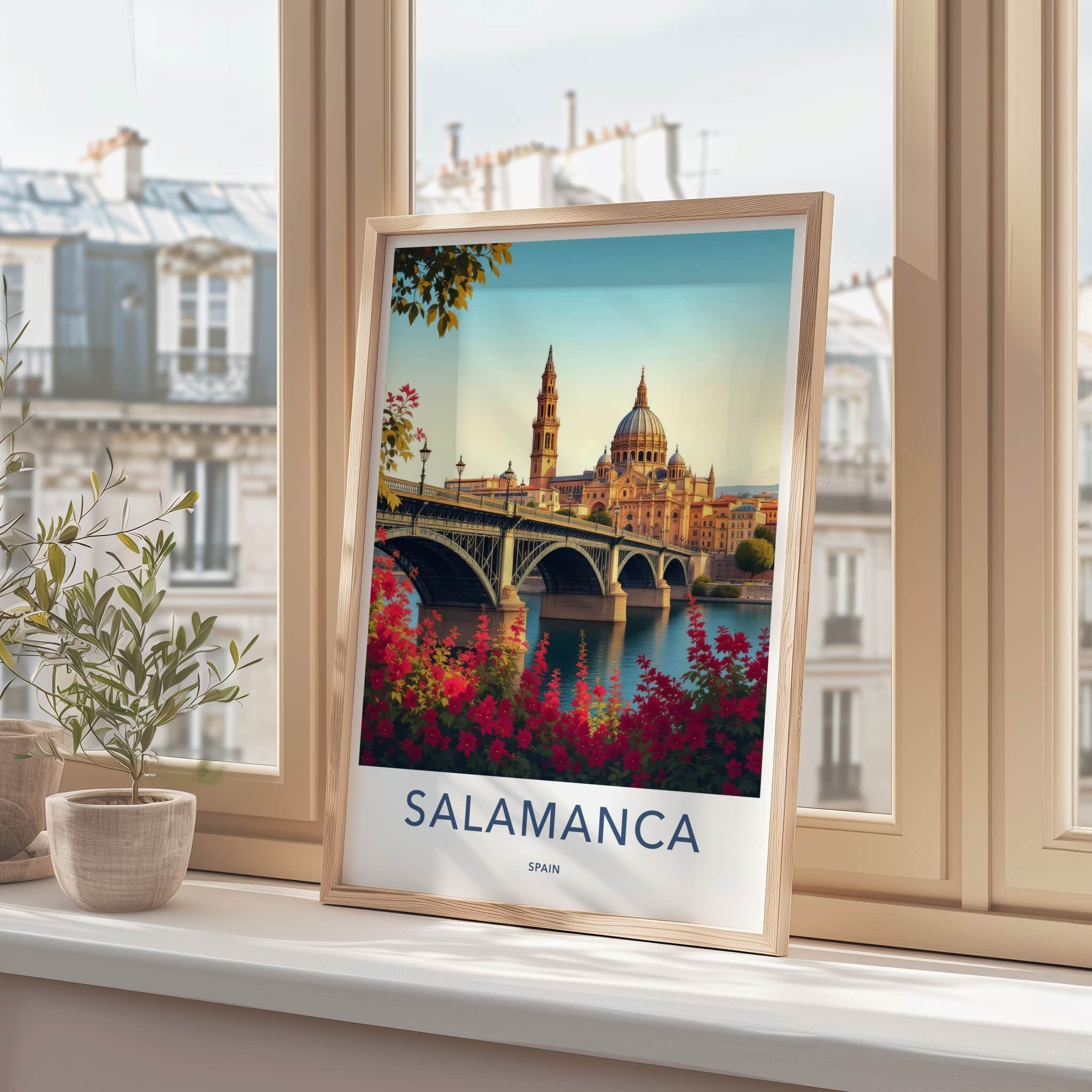 Salamanca Poster - Spain Travel Art - Historic Bridge Cathedral Home Decor