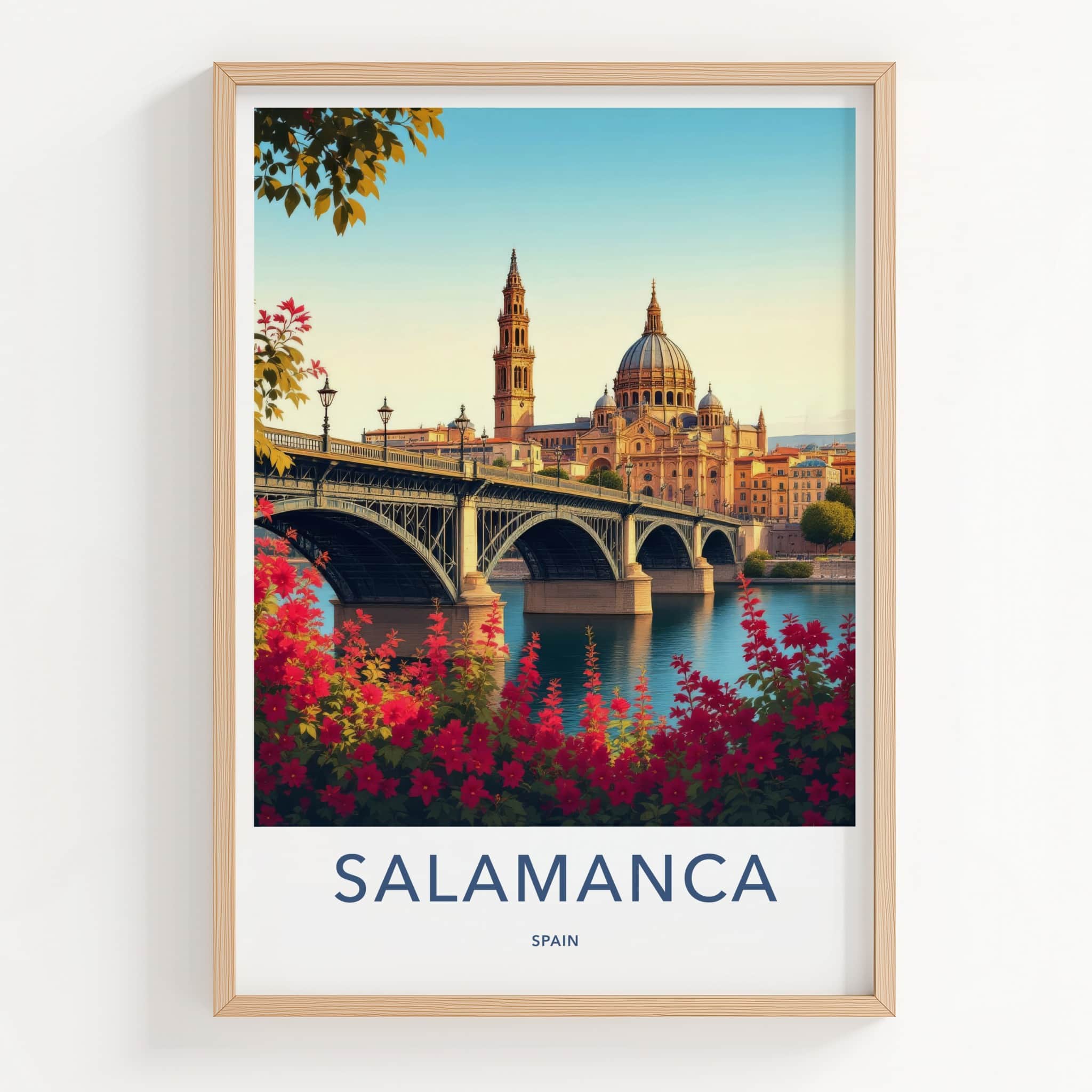 Salamanca Poster - Spain Travel Art - Historic Bridge Cathedral Home Decor
