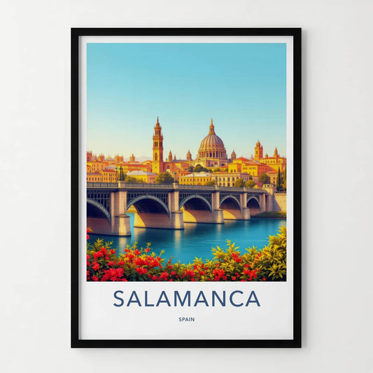 Salamanca Poster - Spain Travel Art - Historic Bridge Cityscape Home Decor