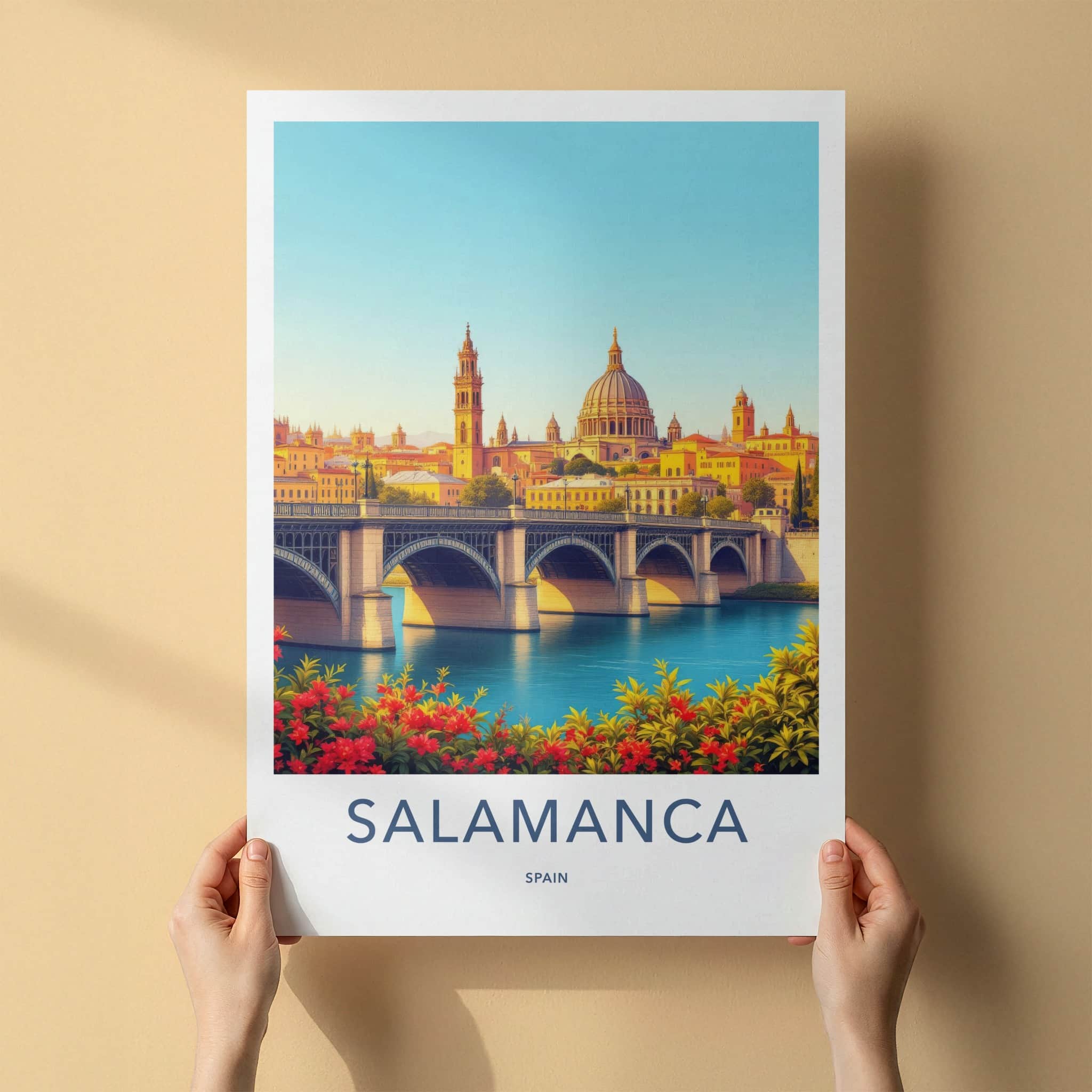 Salamanca Poster - Spain Travel Art - Historic Bridge Cityscape Home Decor