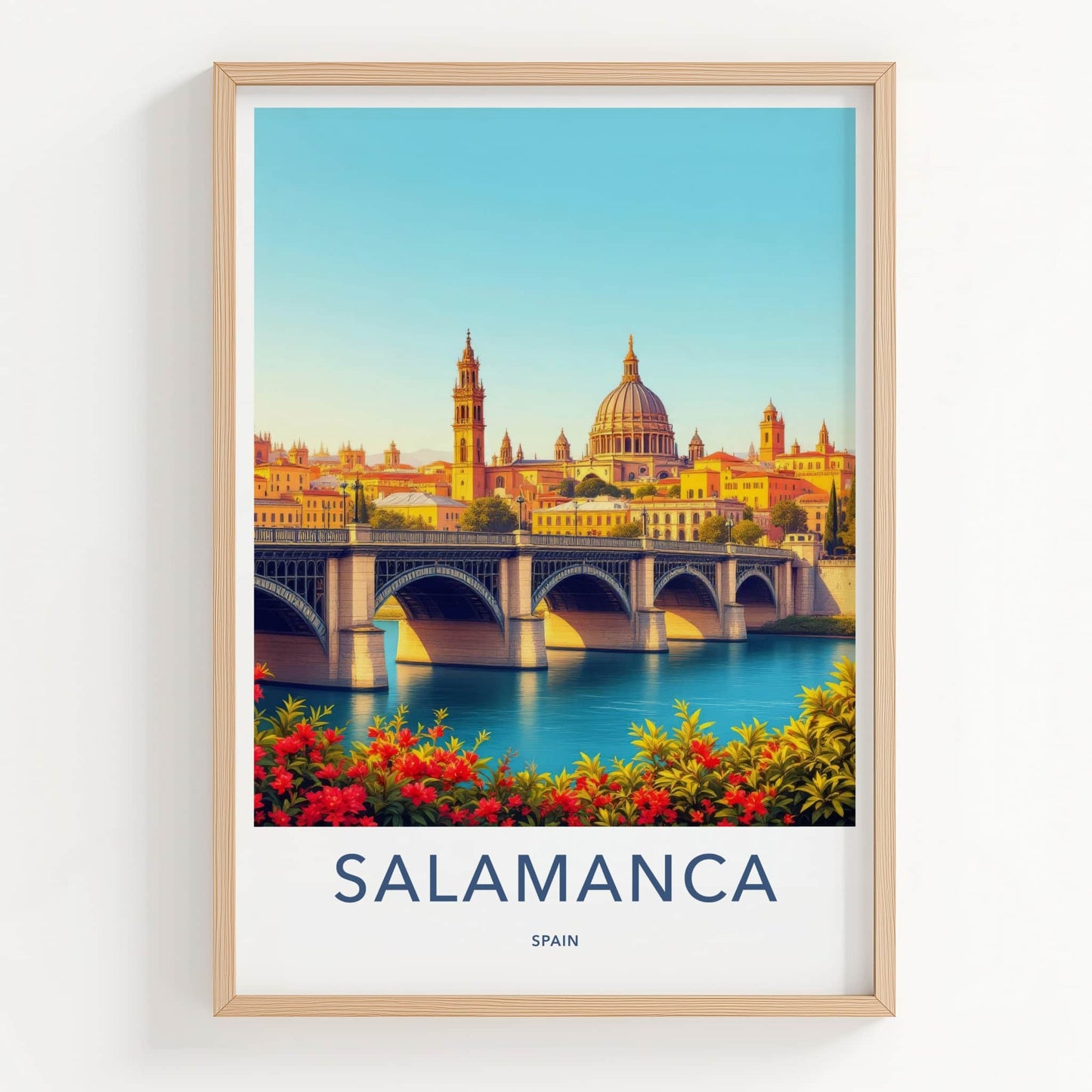 Salamanca Poster - Spain Travel Art - Historic Bridge Cityscape Home Decor