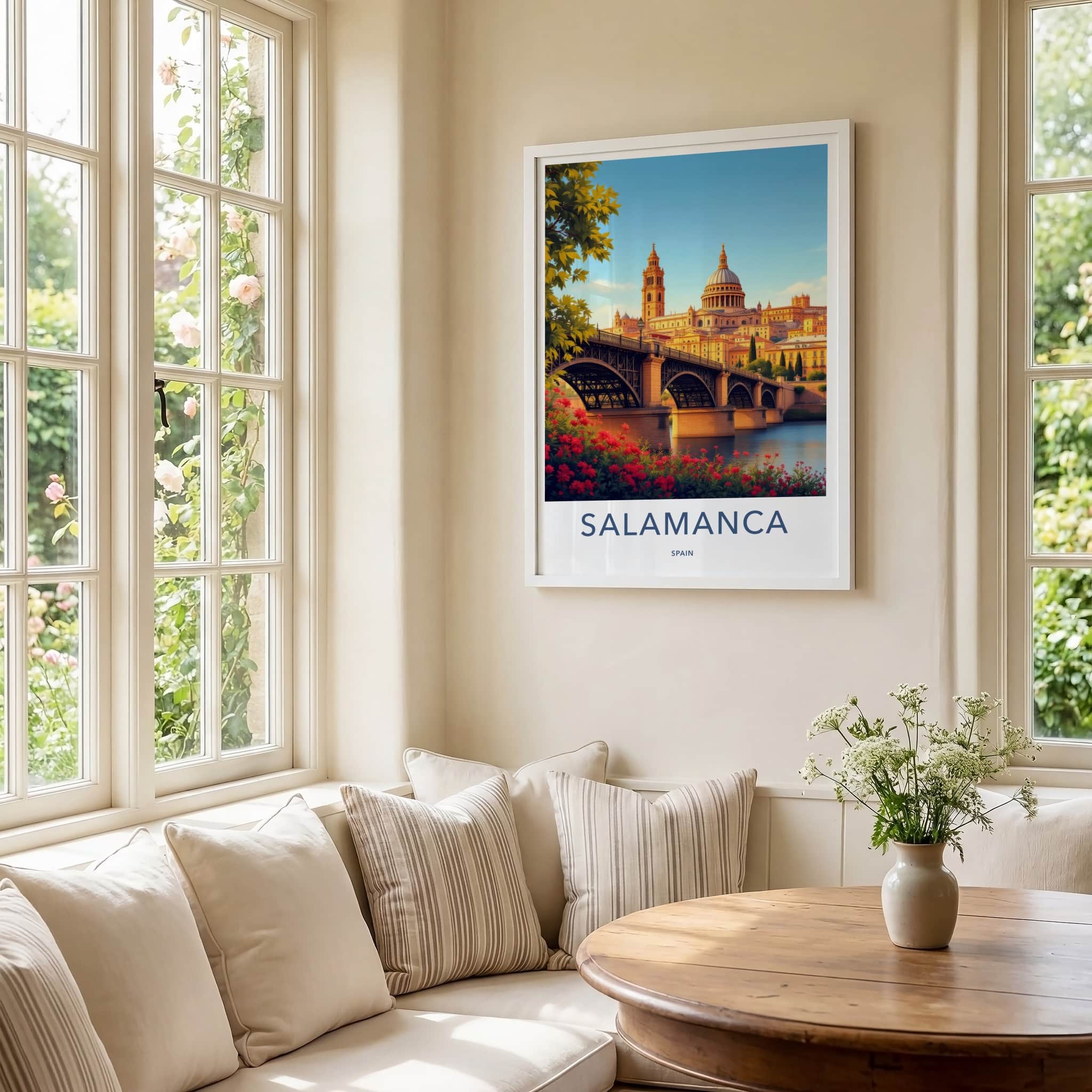 Salamanca Poster - Spain Travel Art - Historic Bridge View Home Decor