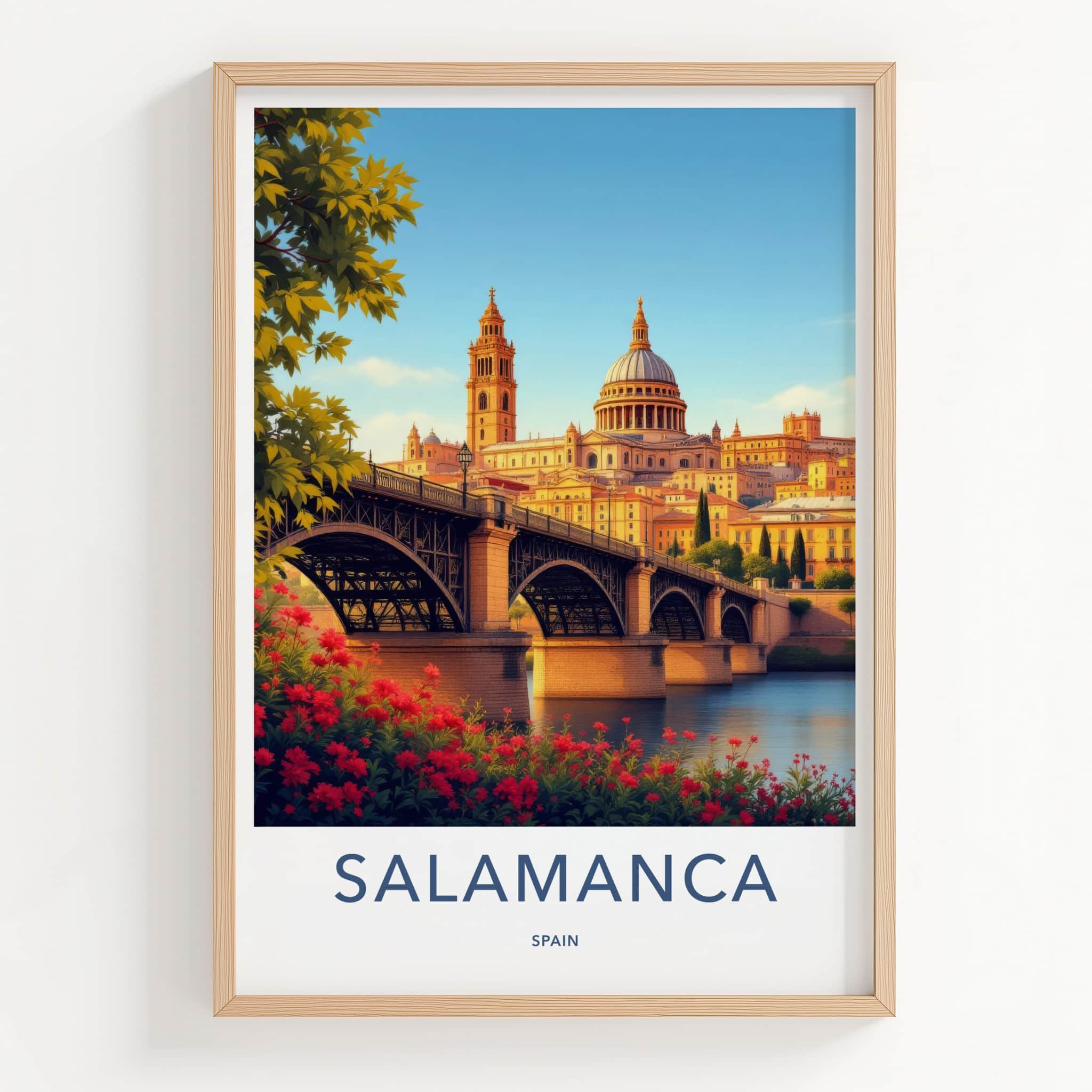 Salamanca Poster - Spain Travel Art - Historic Bridge View Home Decor