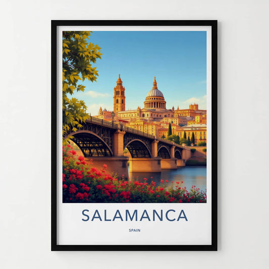 Salamanca Poster - Spain Travel Art - Historic Bridge View Home Decor