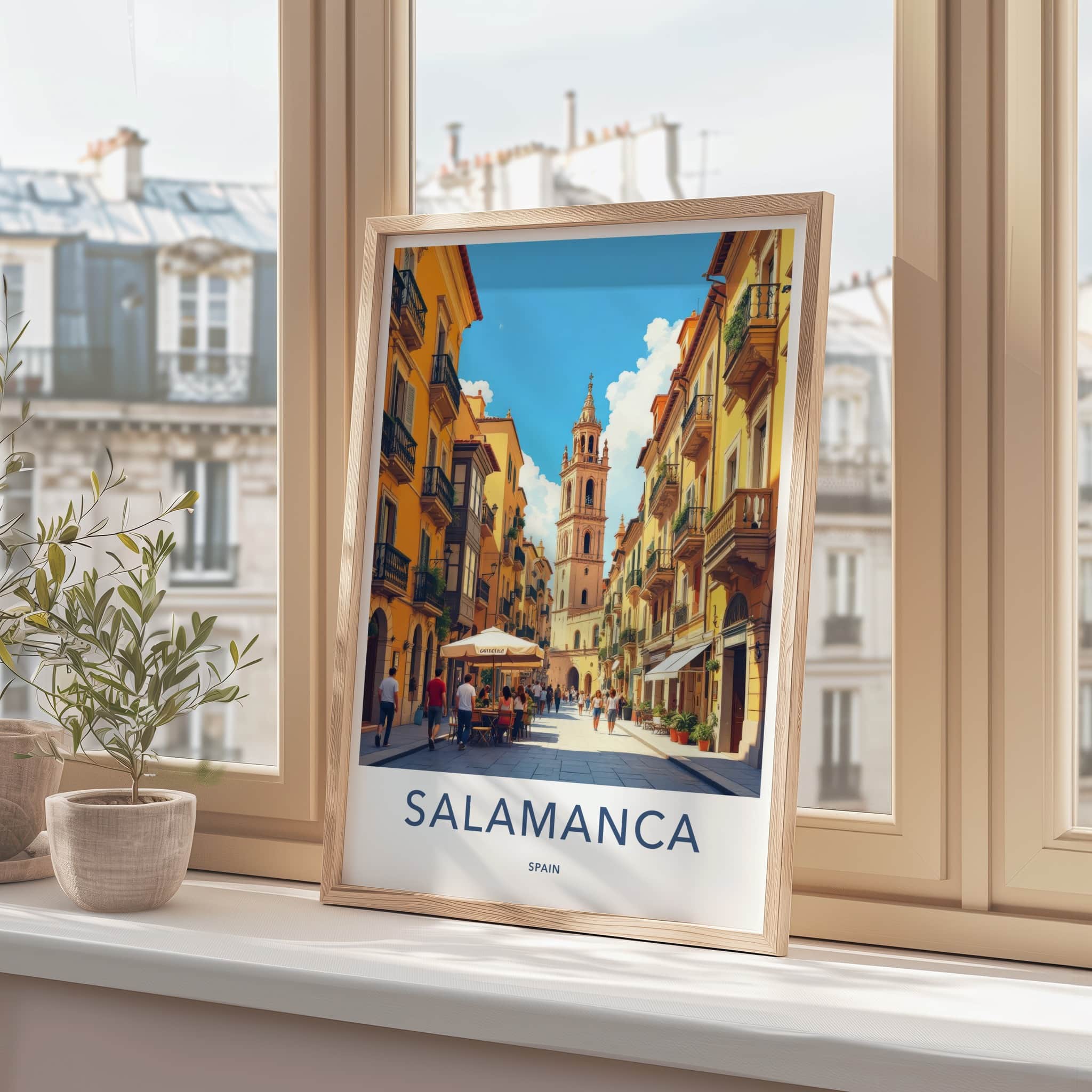 Salamanca Poster - Spain Travel Art - Sunny Tower Street Home Decor