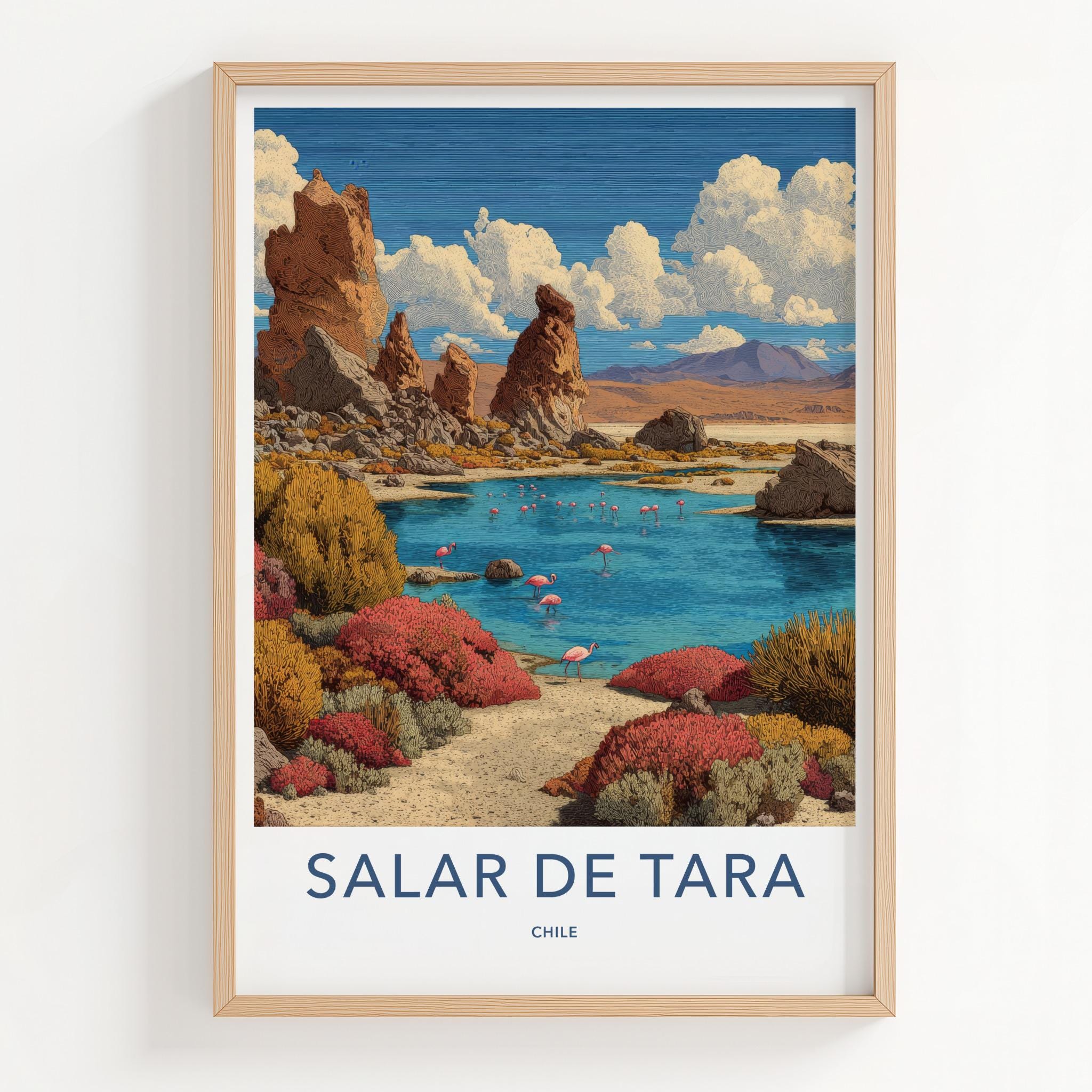 Salar De Tara Poster - Chile Travel Art - Pink Flamingos Lake Home Decor