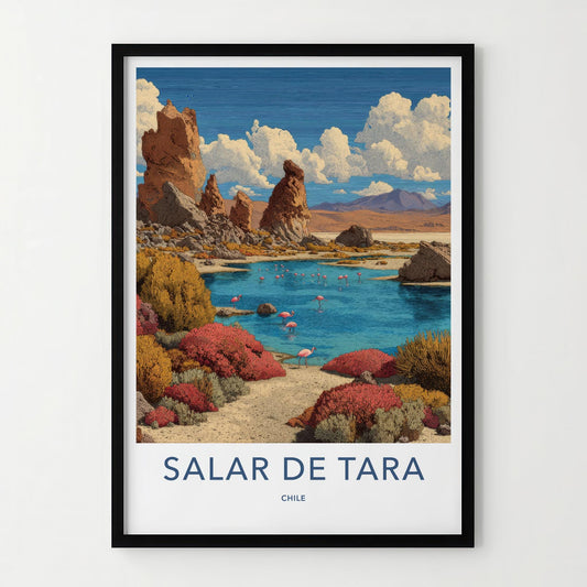 Salar De Tara Poster - Chile Travel Art - Pink Flamingos Lake Home Decor