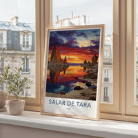 Salar De Tara Poster - Chile Travel Art - Vibrant Sunset Rock Reflection Wall Decor
