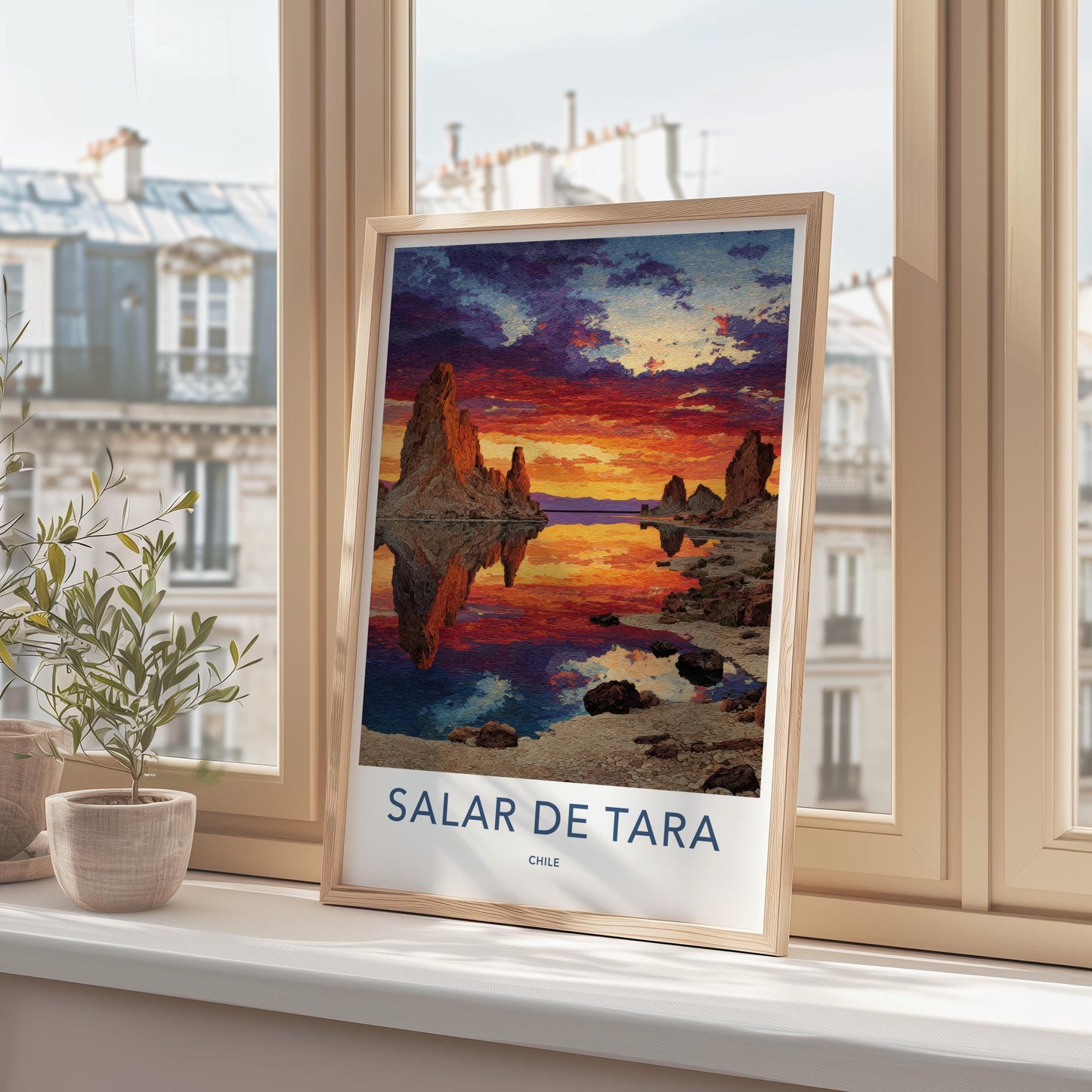 Salar De Tara Poster - Chile Travel Art - Vibrant Sunset Rock Reflection Wall Decor