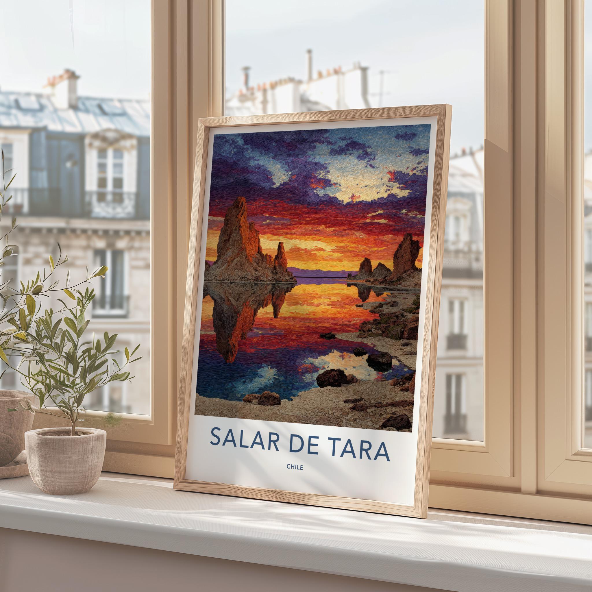 Salar De Tara Poster - Chile Travel Art - Vibrant Sunset Rock Reflection Wall Decor