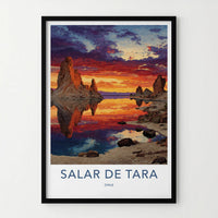 Salar De Tara Poster - Chile Travel Art - Vibrant Sunset Rock Reflection Wall Decor