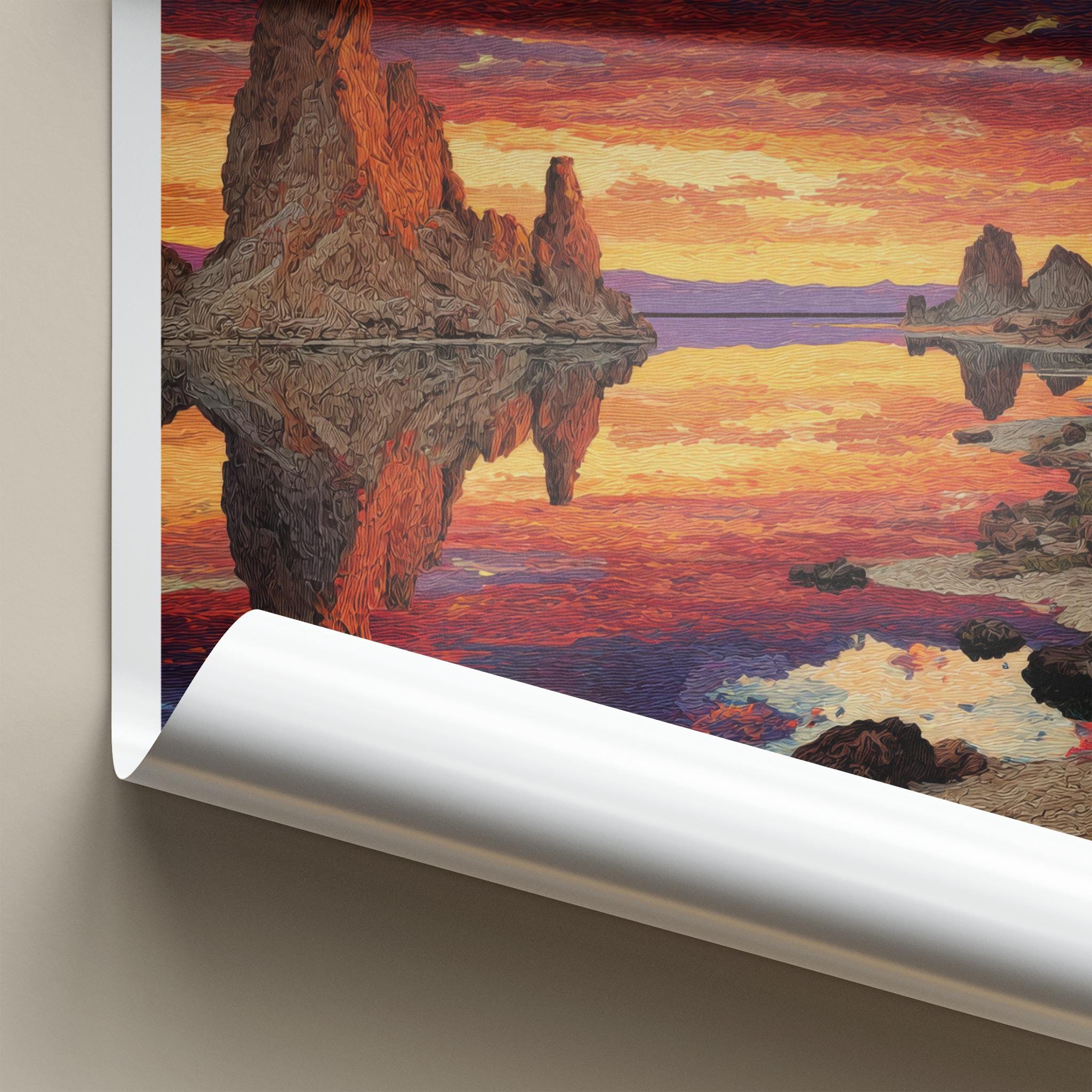 Salar De Tara Poster - Chile Travel Art - Vibrant Sunset Rock Reflection Wall Decor