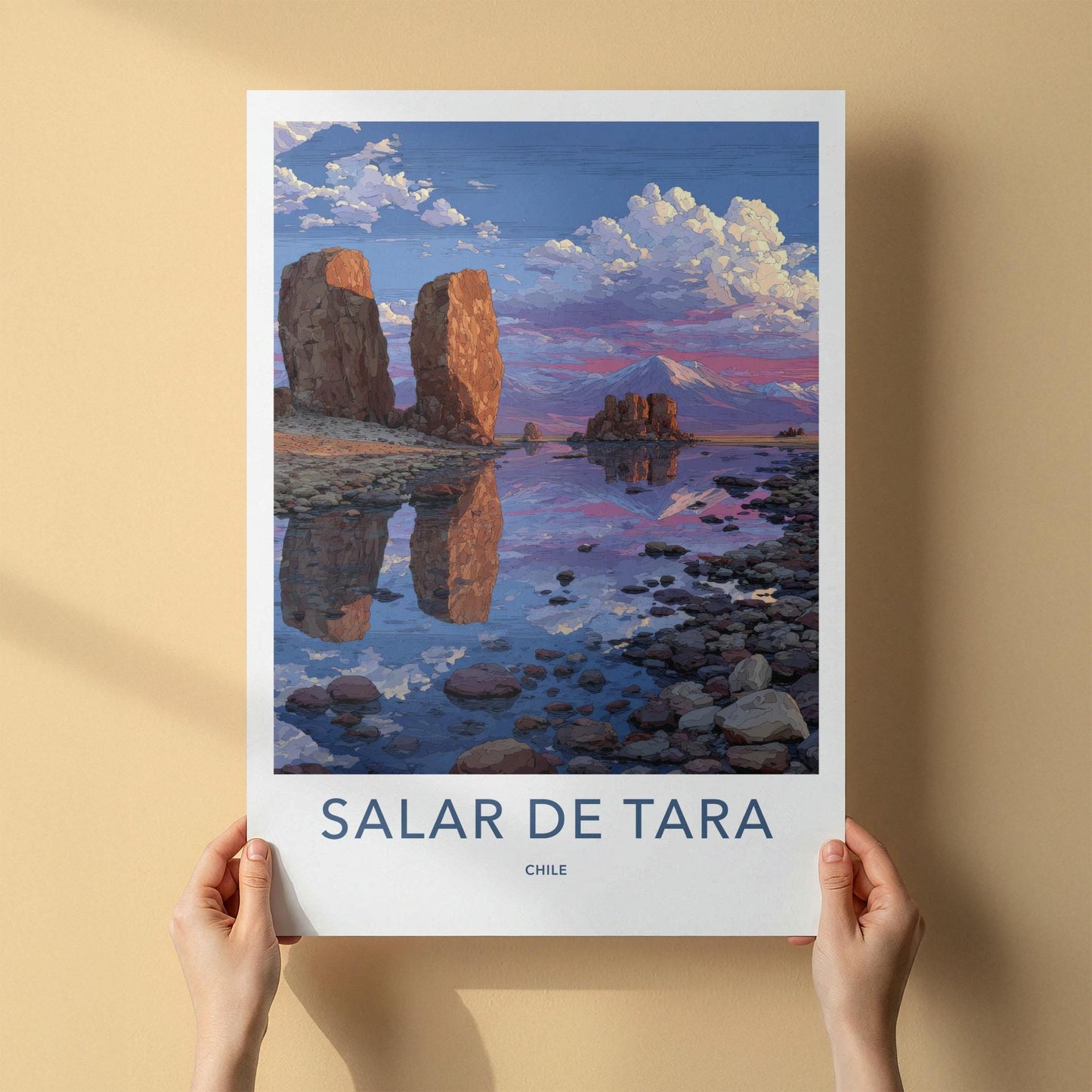 Salar De Tara Poster - Chile Travel Art - Vivid Rock Reflections Home Decor