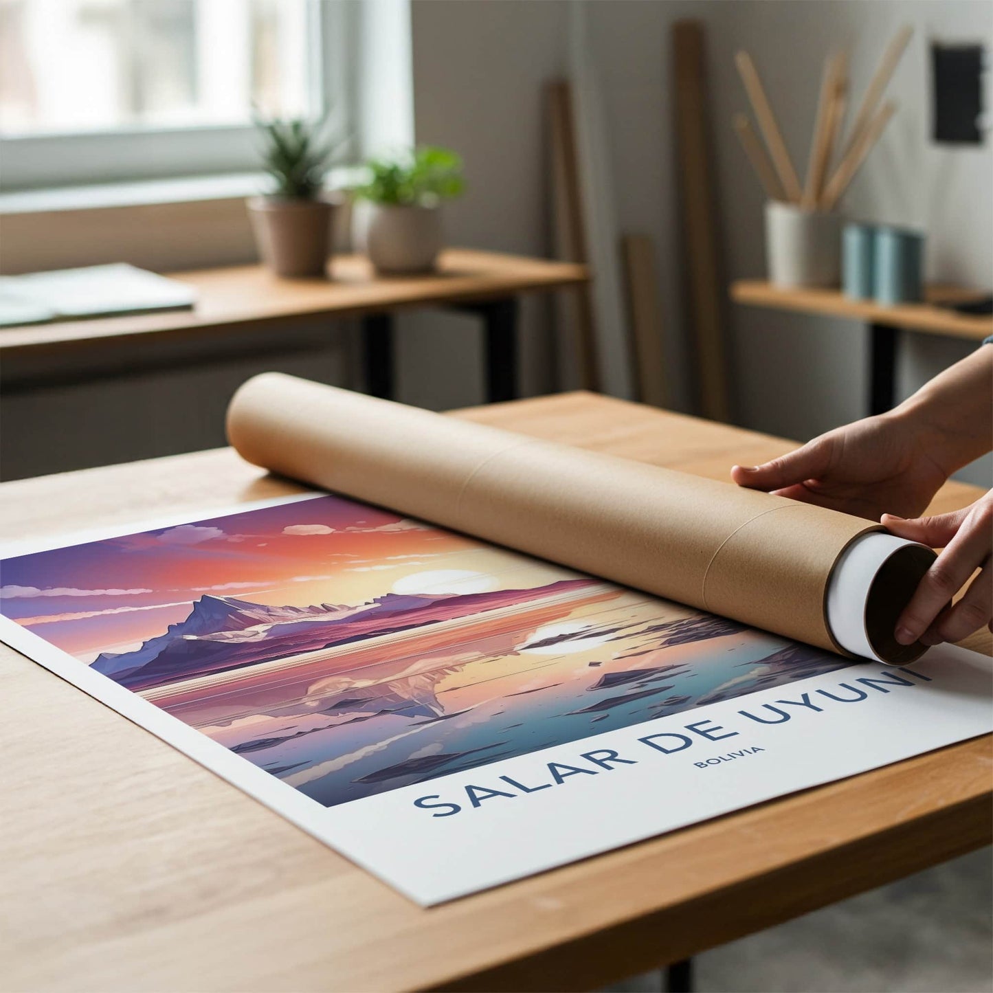 Salar de Uyuni Poster - Bolivia Travel Art - Vibrant Lake Sunset Home Decor