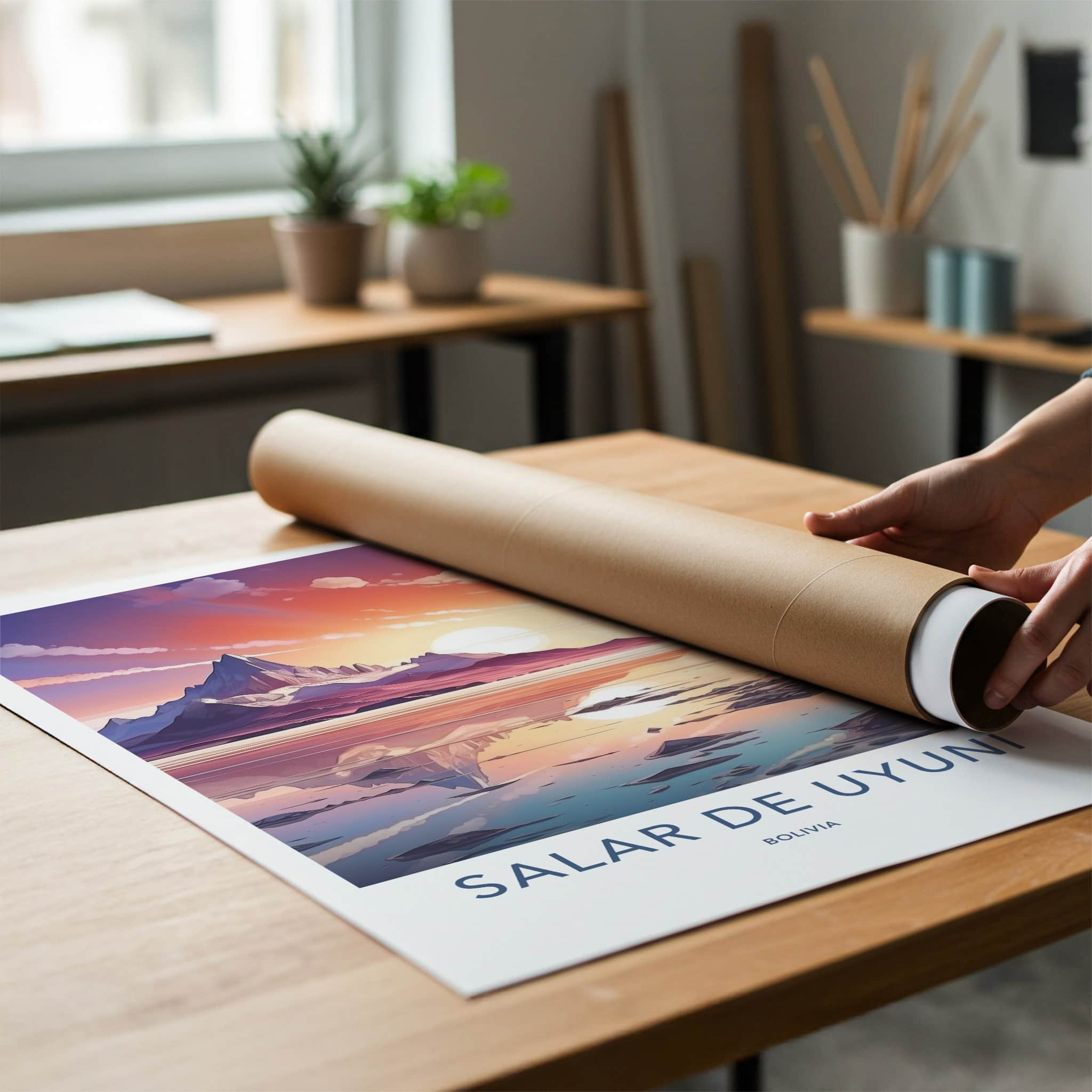 Salar de Uyuni Poster - Bolivia Travel Art - Vibrant Lake Sunset Home Decor