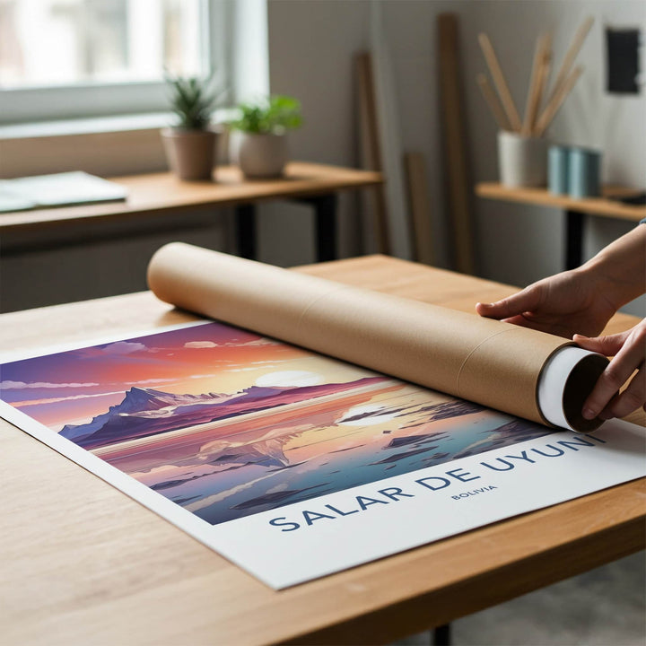 Salar de Uyuni Poster - Bolivia Travel Art - Vibrant Lake Sunset Home Decor