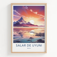 Salar de Uyuni Poster - Bolivia Travel Art - Vibrant Lake Sunset Home Decor