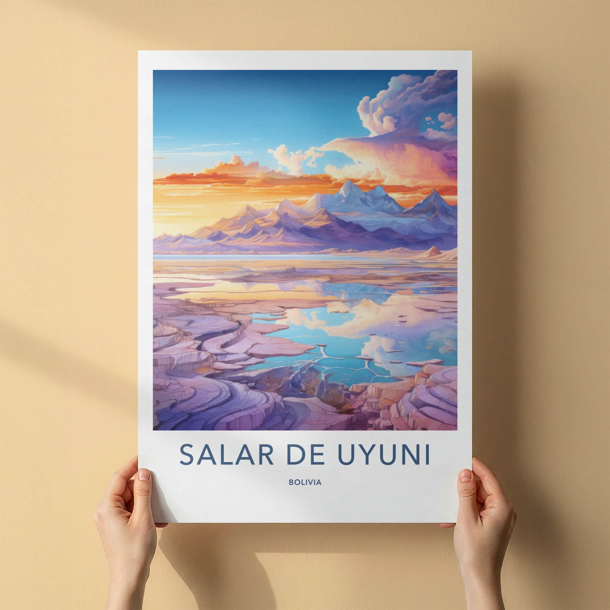 Salar de Uyuni Poster - Bolivia Travel Art - Vivid Sunset Reflection Home Decor