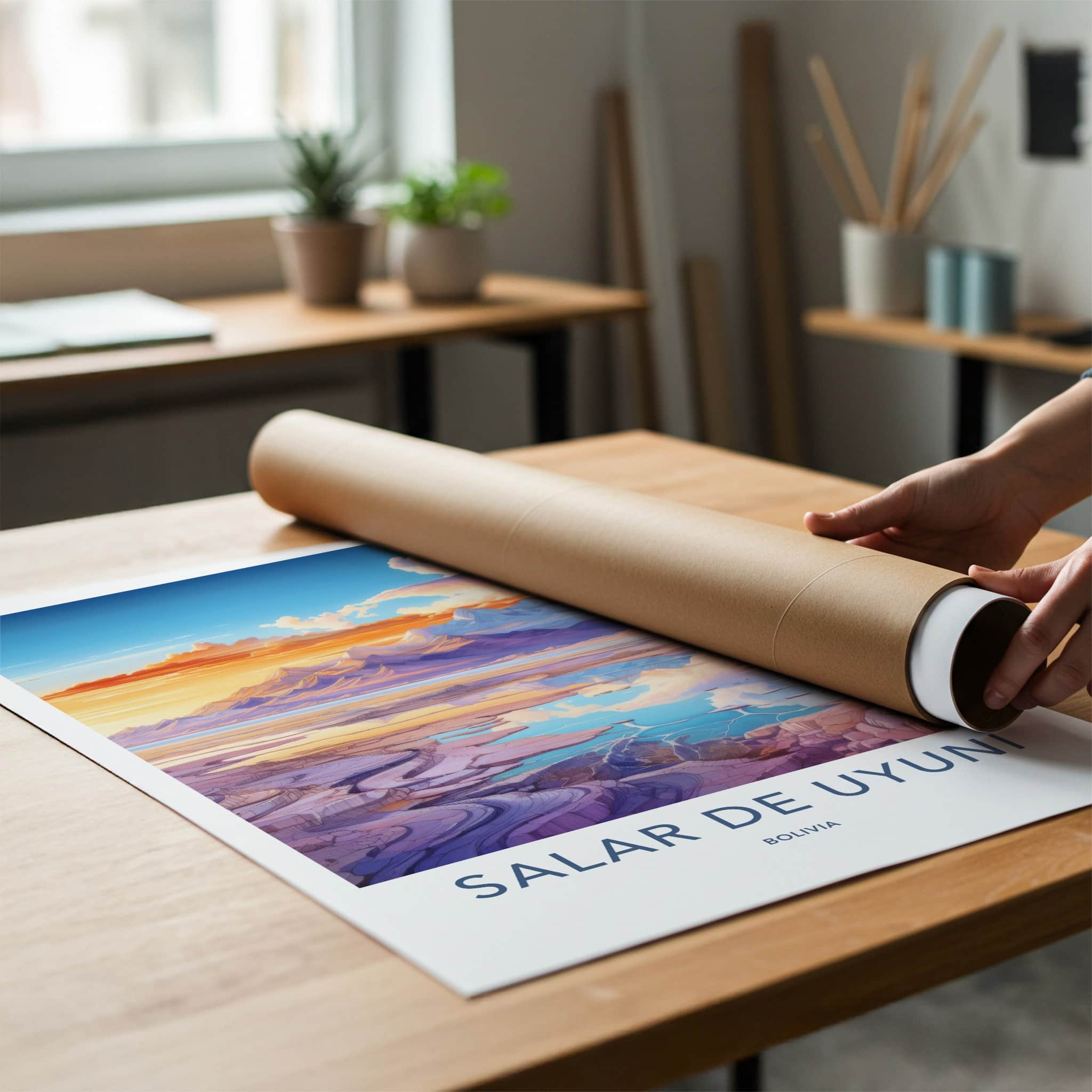 Salar de Uyuni Poster - Bolivia Travel Art - Vivid Sunset Reflection Home Decor