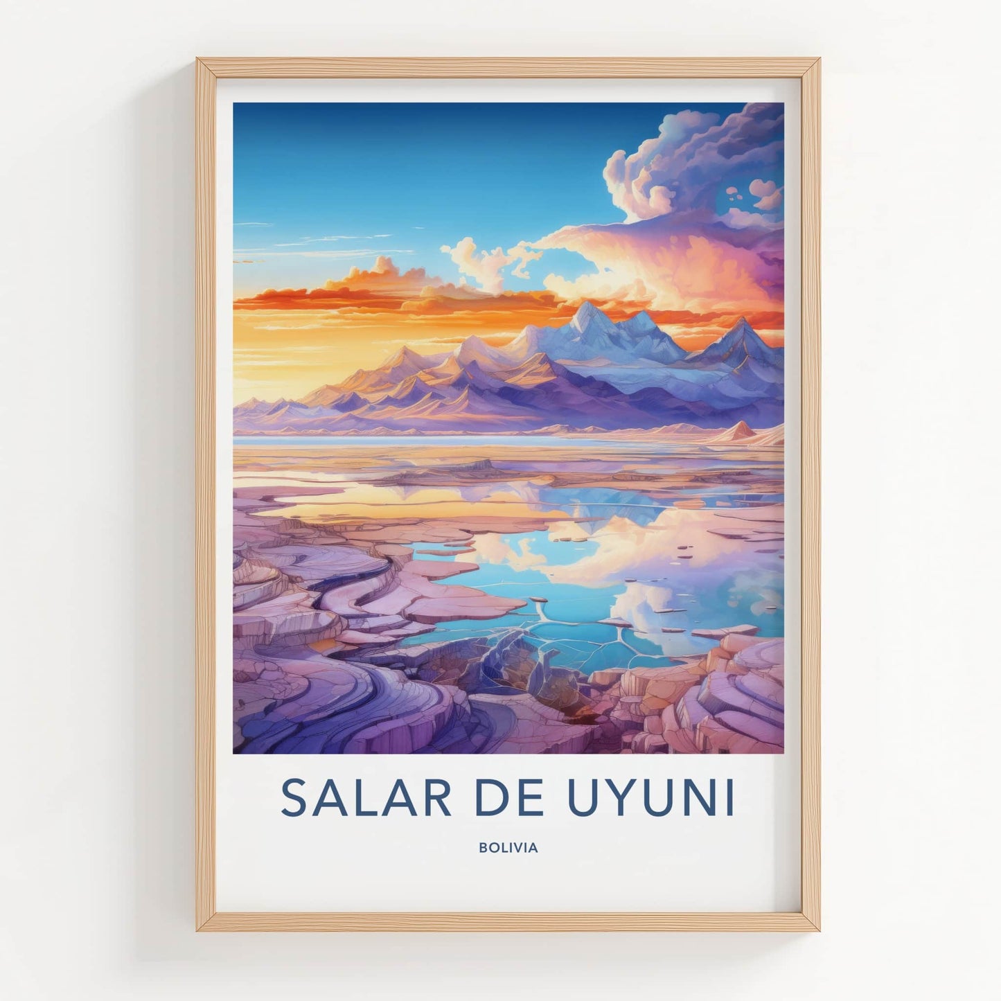 Salar de Uyuni Poster - Bolivia Travel Art - Vivid Sunset Reflection Home Decor