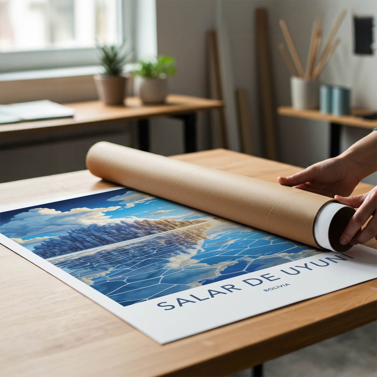 Salar De Uyuni Poster - Bolivia Wall Art - Mirrored Cityscape Structures Gift