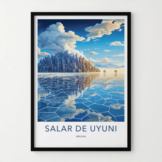 Salar De Uyuni Poster - Bolivia Wall Art - Mirrored Cityscape Structures Gift