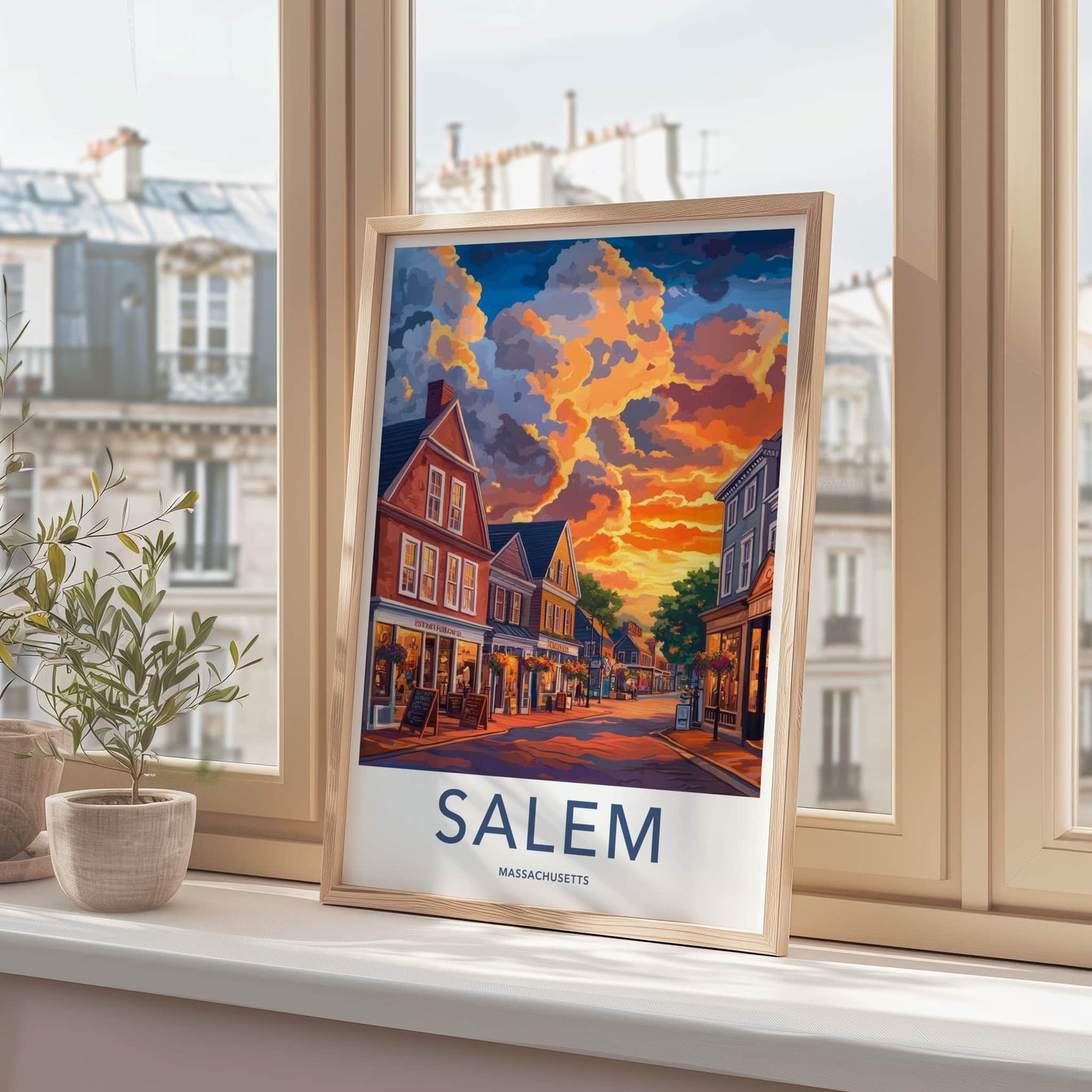 Salem Poster - Massachusetts Travel Art - Historic Street Sunset Wall Decor