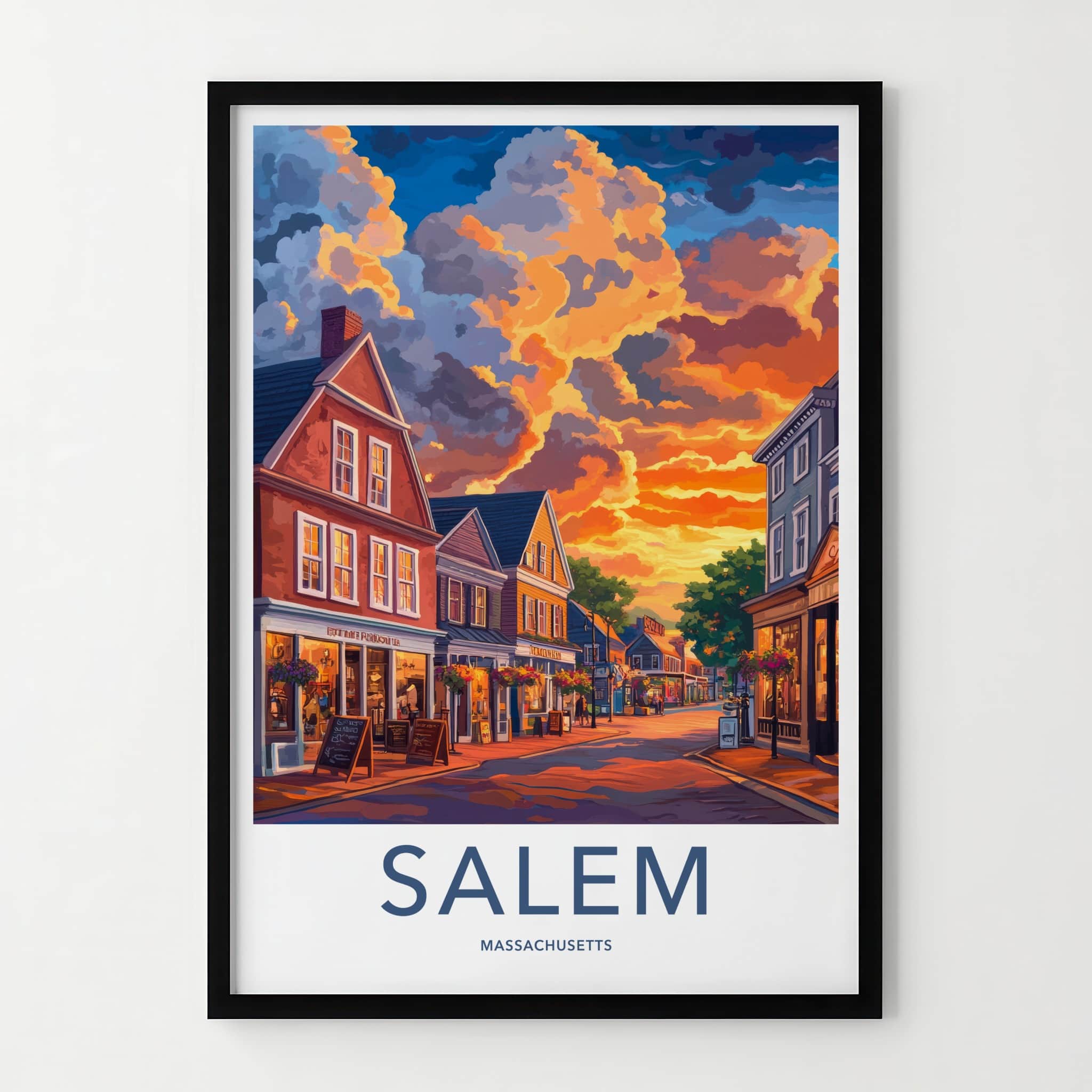 Salem Poster - Massachusetts Travel Art - Historic Street Sunset Wall Decor