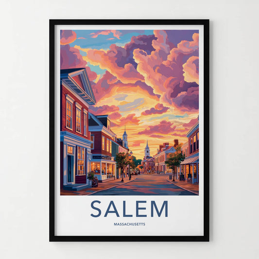 Salem Poster - Massachusetts Travel Art - Vibrant Sunset Street Home Decor