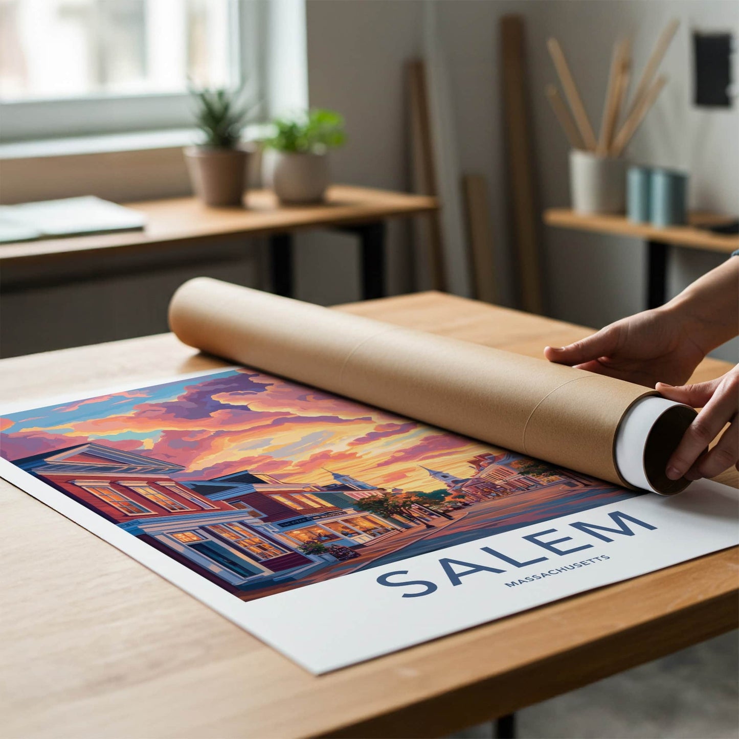 Salem Poster - Massachusetts Travel Art - Vibrant Sunset Street Home Decor