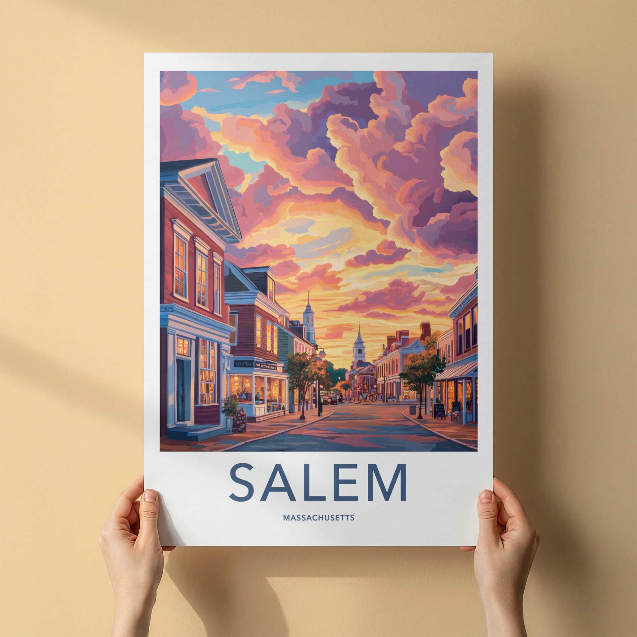 Salem Poster - Massachusetts Travel Art - Vibrant Sunset Street Home Decor