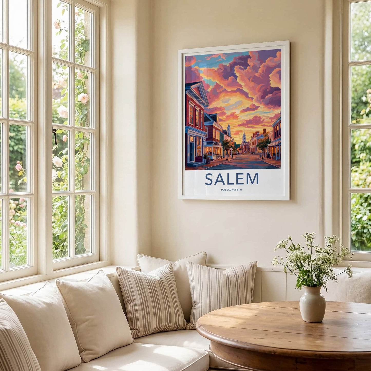 Salem Poster - Massachusetts Travel Art - Vibrant Sunset Street Home Decor
