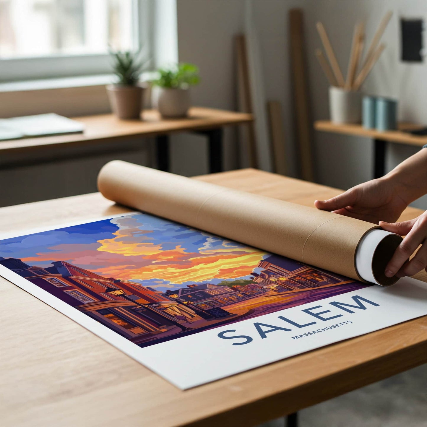 Salem Poster - Massachusetts Wall Art - Historic Street Sunset Home Decor