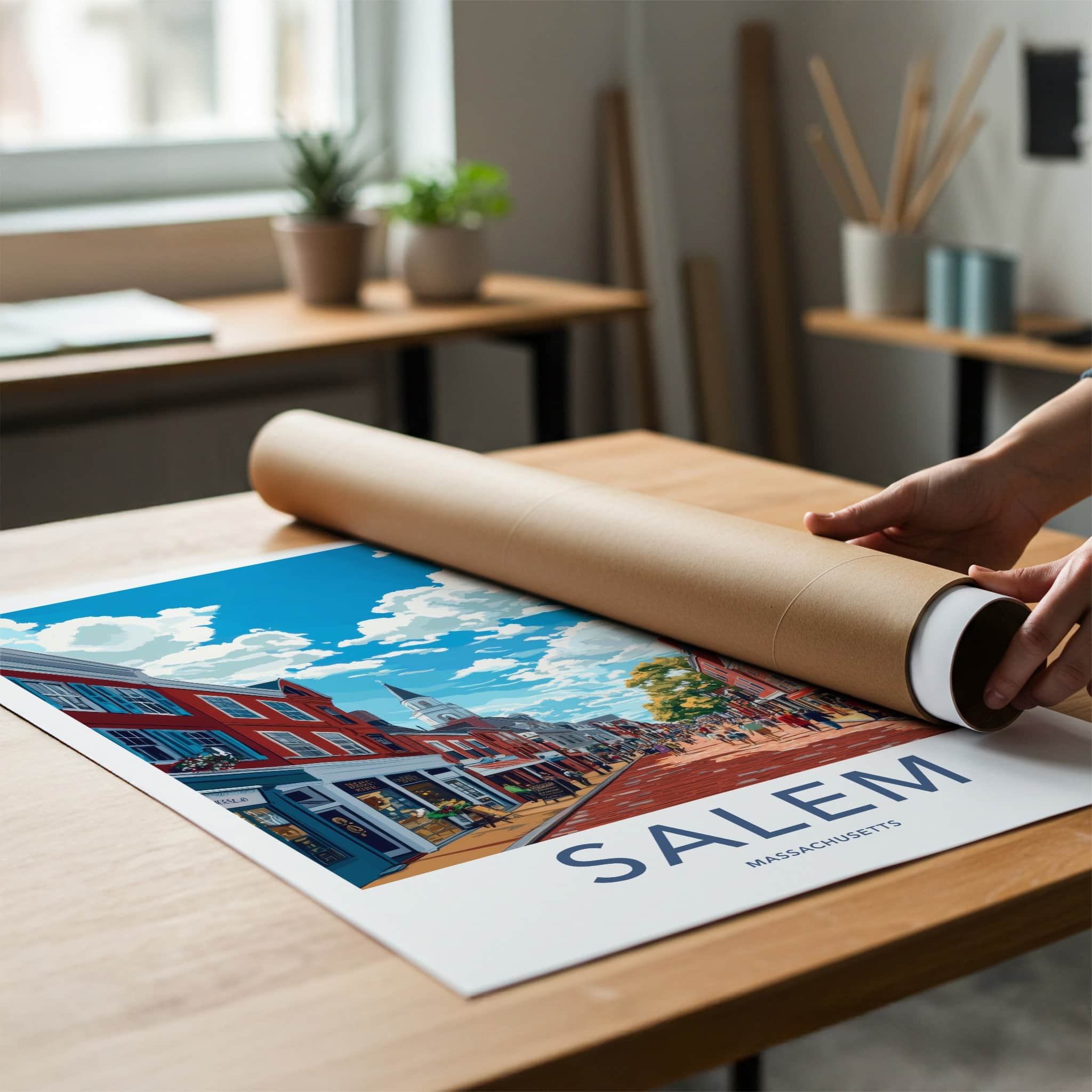 Salem Poster - Massachusetts Wall Art - Lively Street Scene Home Decor