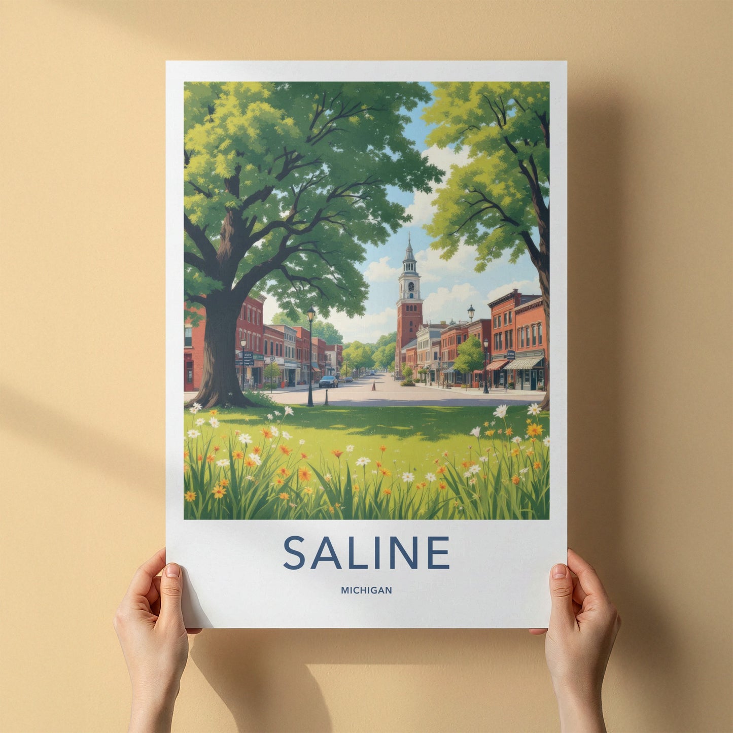Saline Poster - Michigan Art Print - Historic Clock Tower Gallery Art